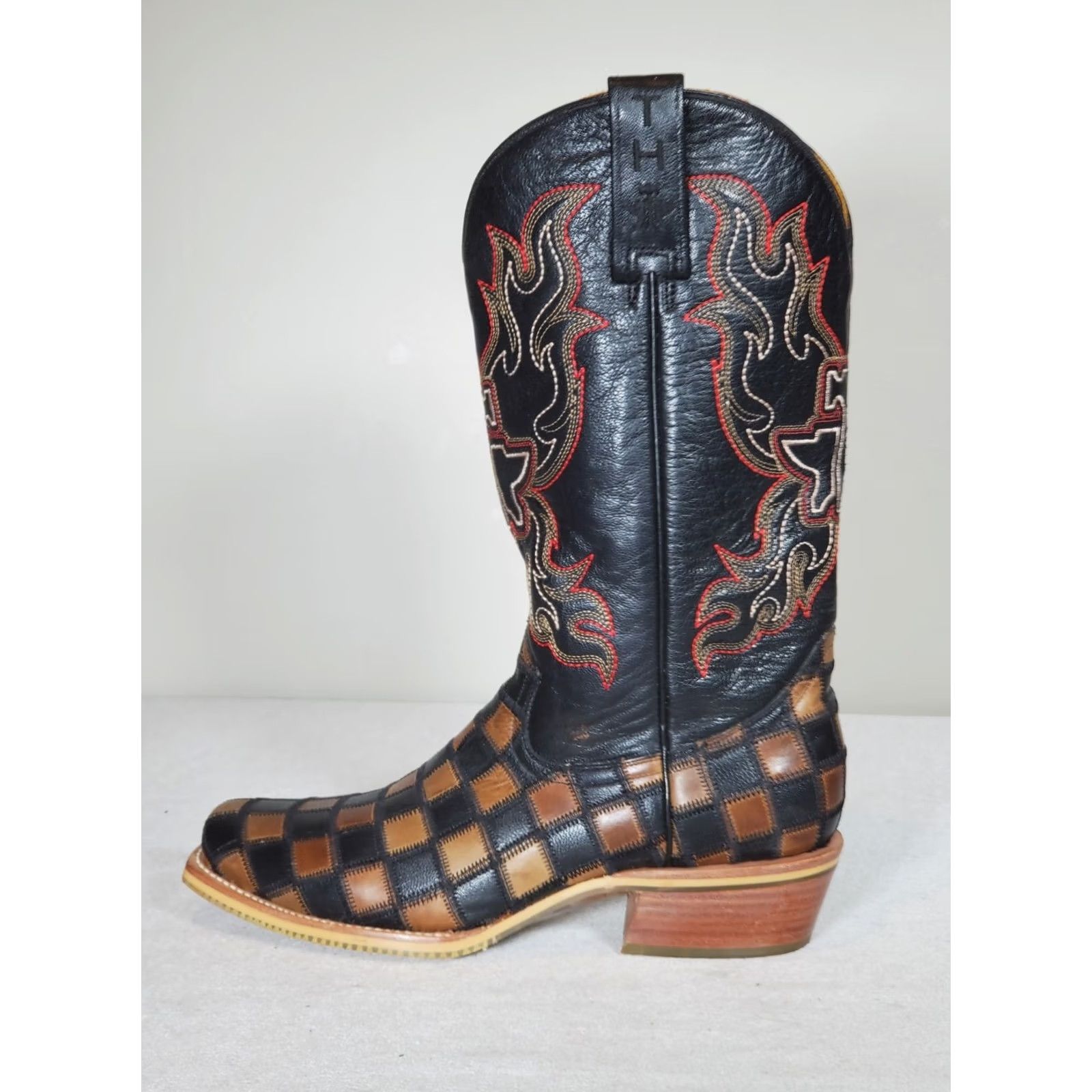 Vintage Tin Haul Co. Western Boots Square Toe Men’s US 9 EE Black and Brown Coat Arms Sole Boot Size US M / EU 48-50 / 2 - 5 Thumbnail