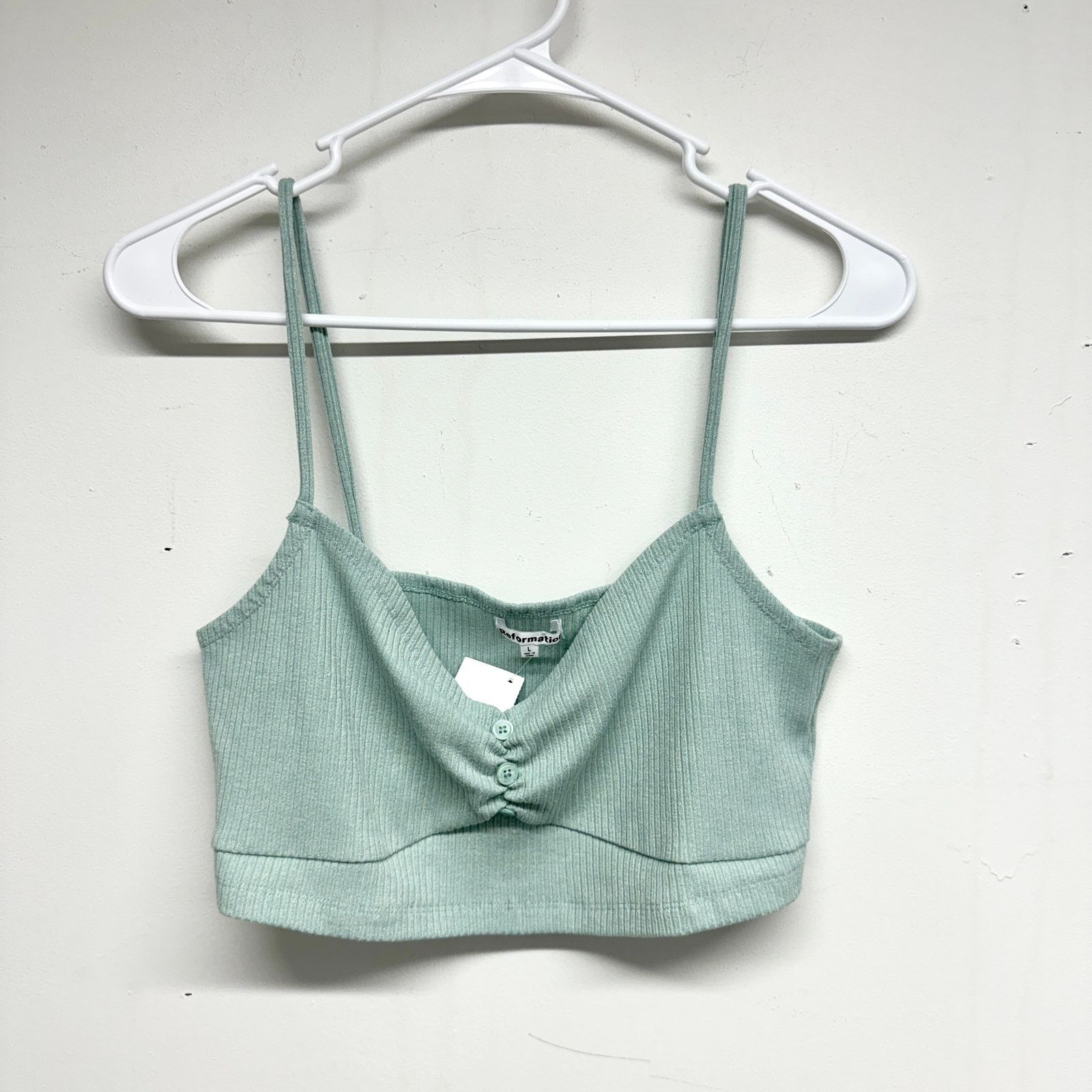 Reformation Reformation Green/ Blue Cami Spaghetti Crop Top Size Large Size L / US 10 / IT 46 - 1 Thumbnail