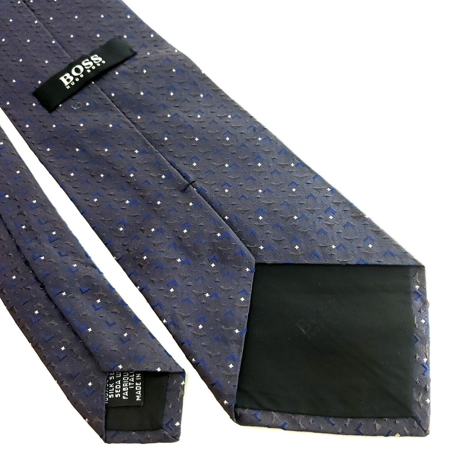 Hugo Boss Hugo Boss Gray Blue Geometric Woven Silk Tie Size ONE SIZE - 5 Thumbnail