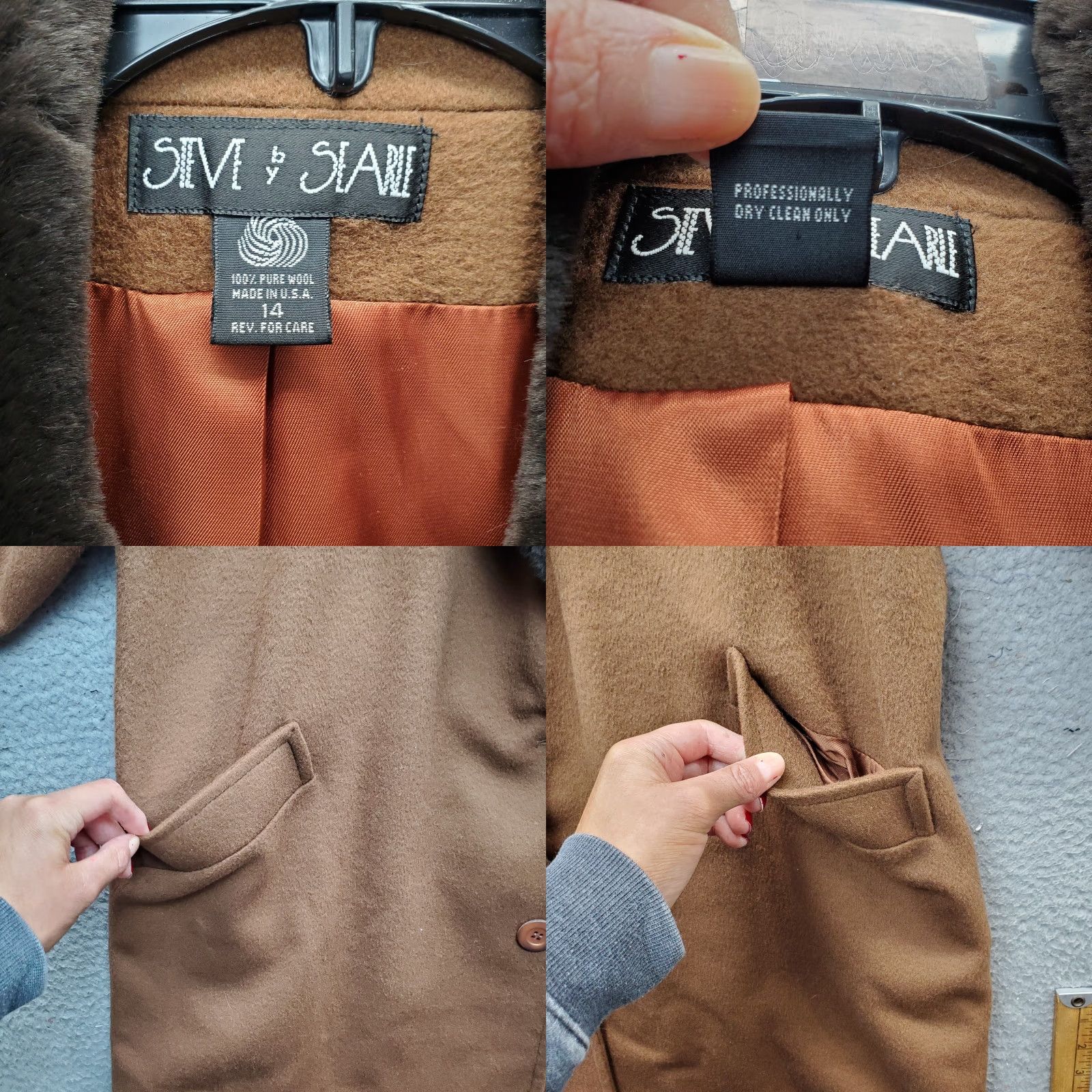Vintage VINTAGE Steve By Searle Trench Coat Womens Size14 Brown Faux Fur Trim Button Front USA Coat Size XL / US 12-14 / IT 48-50 - 8 Thumbnail
