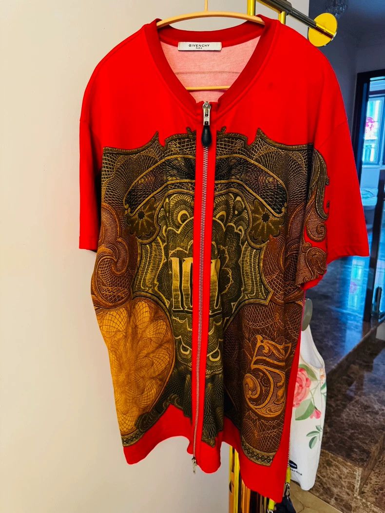 Givenchy Givenchy Red Dollar Print Zip Short Sleeve - dmc Size US M / EU 48-50 / 2 - 1 Thumbnail