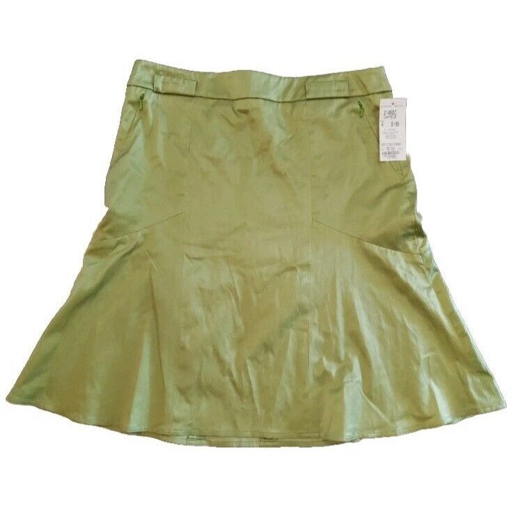 Designer Trumpet Flare Skirt Womens 4 Green Sateen Pockets Knee Lengt Size 27" / US 4 / IT 40 - 1 Thumbnail