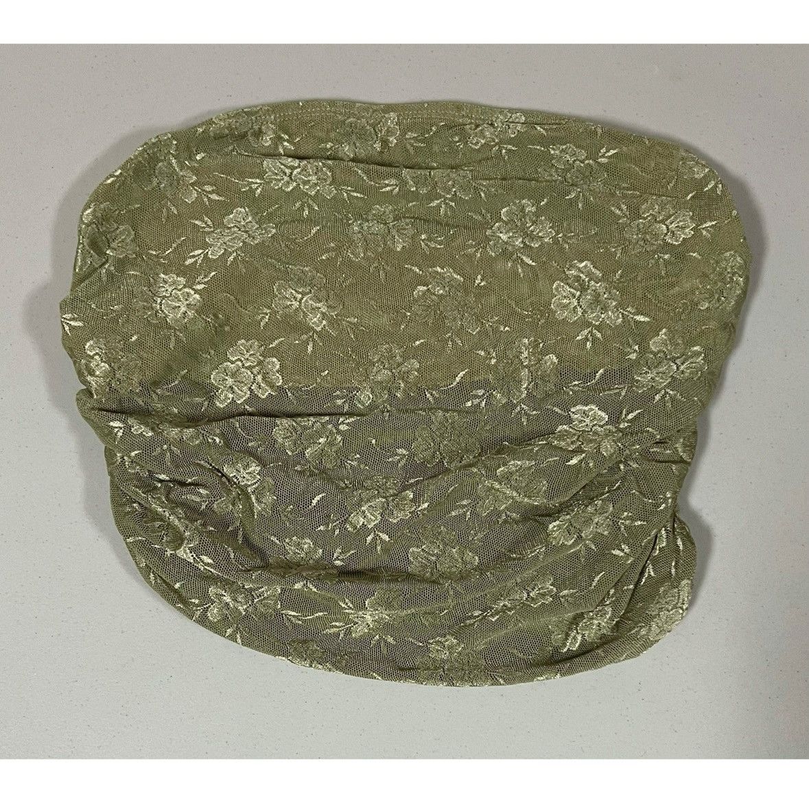 Vintage Olive Green Floral Mesh Ruched Tube Top Shirt Blouse Size M✨ Size M / US 6-8 / IT 42-44 - 1 Thumbnail