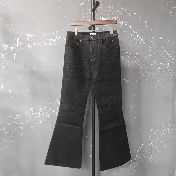 Japanese Brand Hazaki x Miku Vinyl Coated Crease Denim Flared Jeans Size US 34 / EU 50 - 4 Thumbnail