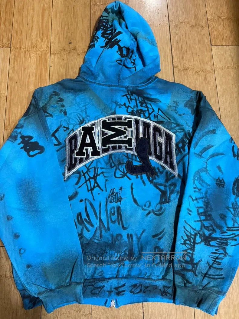 Balenciaga Balenciaga Blue Graffiti Mud-Dyed Jacket Size US M / EU 48-50 / 2 - 6 Thumbnail