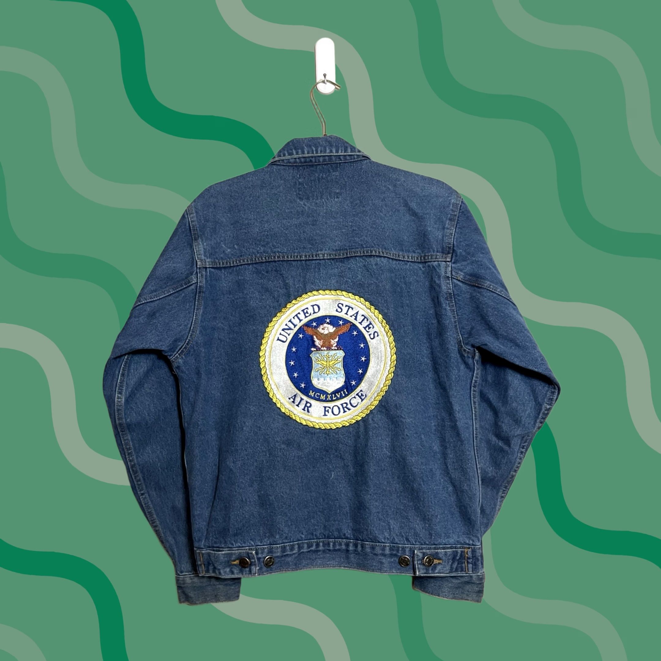 Paradise VINTAGE USAF United States Air Force Denim Jacket Mens M Blue 80s 90s Air Force Bomber Jacket Jacket Size US M / EU 48-50 / 2 - 1 Thumbnail