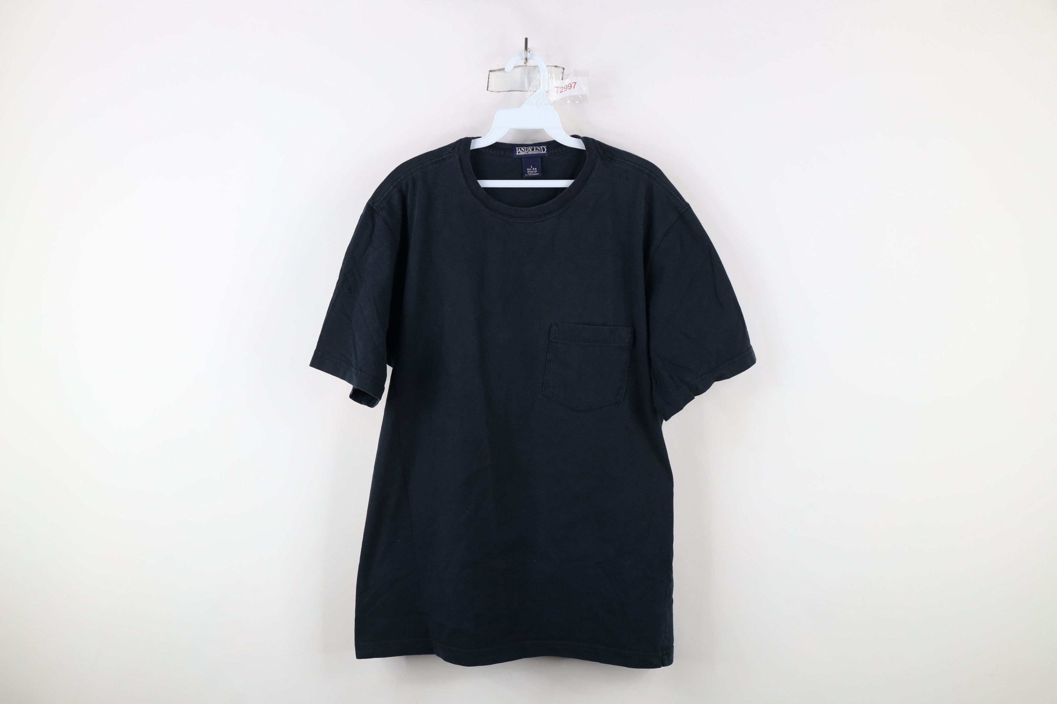 Lands' End × Vintage Vintage 90s Lands End Blank Cotton Pocket T-Shirt Black Size US L / EU 52-54 / 3 - 1 Thumbnail