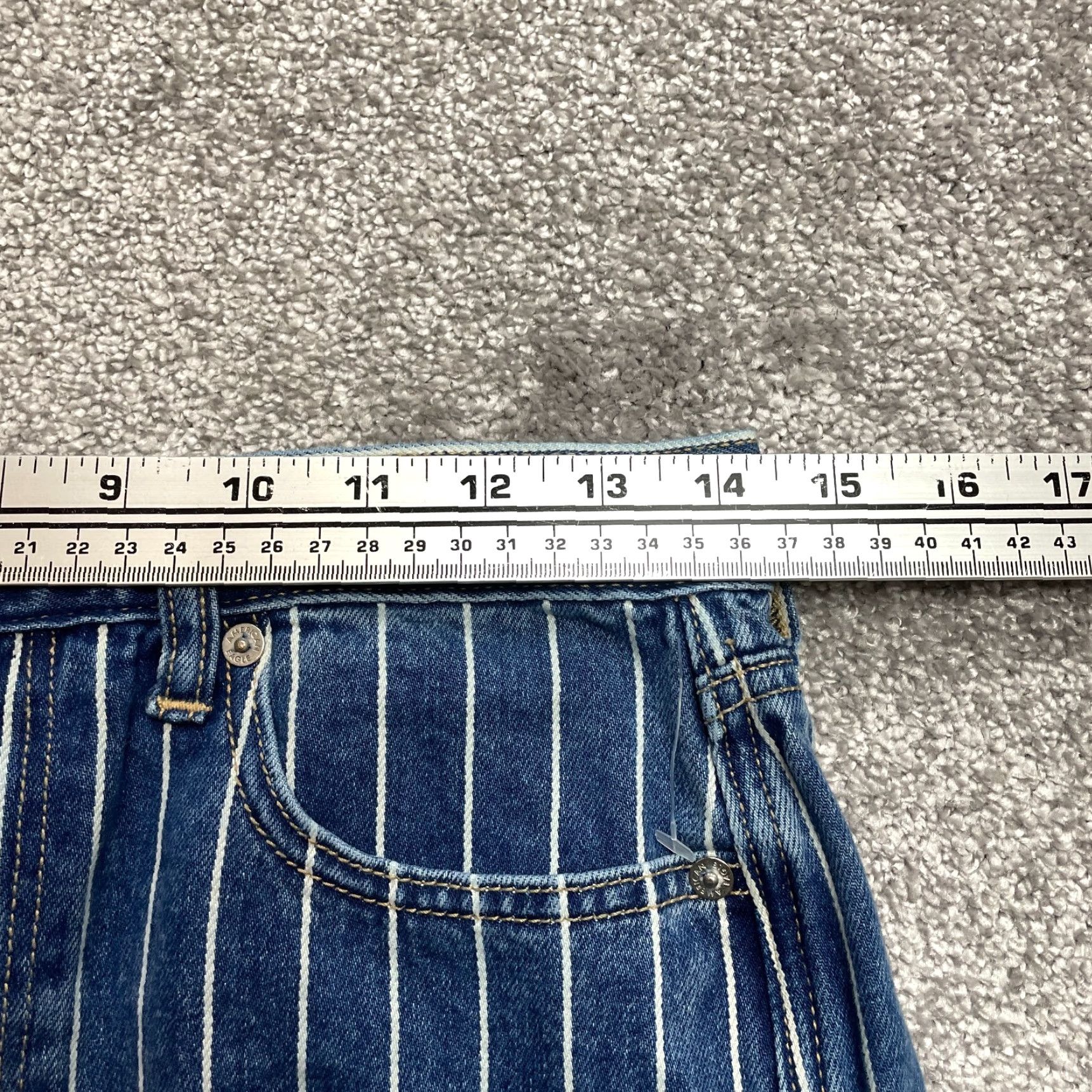 American Eagle Outfitters American Eagle Mom Jeans Womens 6 Blue Denim Dark Wash Striped Straight 29x28 Size 29" - 6 Thumbnail