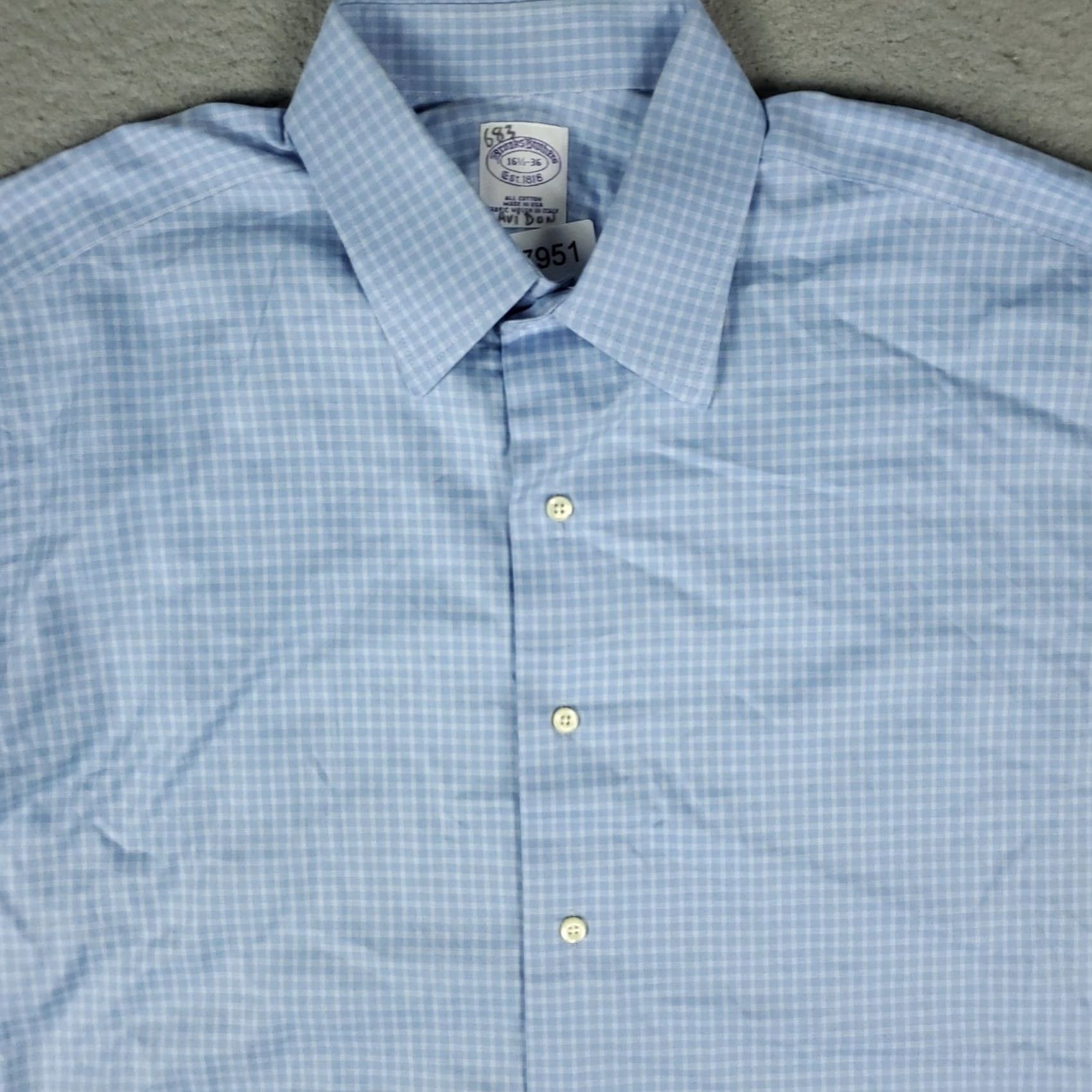 Brooks Brothers Brooks Brothers Shirt Mens 16.5 Blue Plaid Dress Button Up Long Sleeve Non-Iron Pockets Regular Cotton Size 46R - 2 Thumbnail