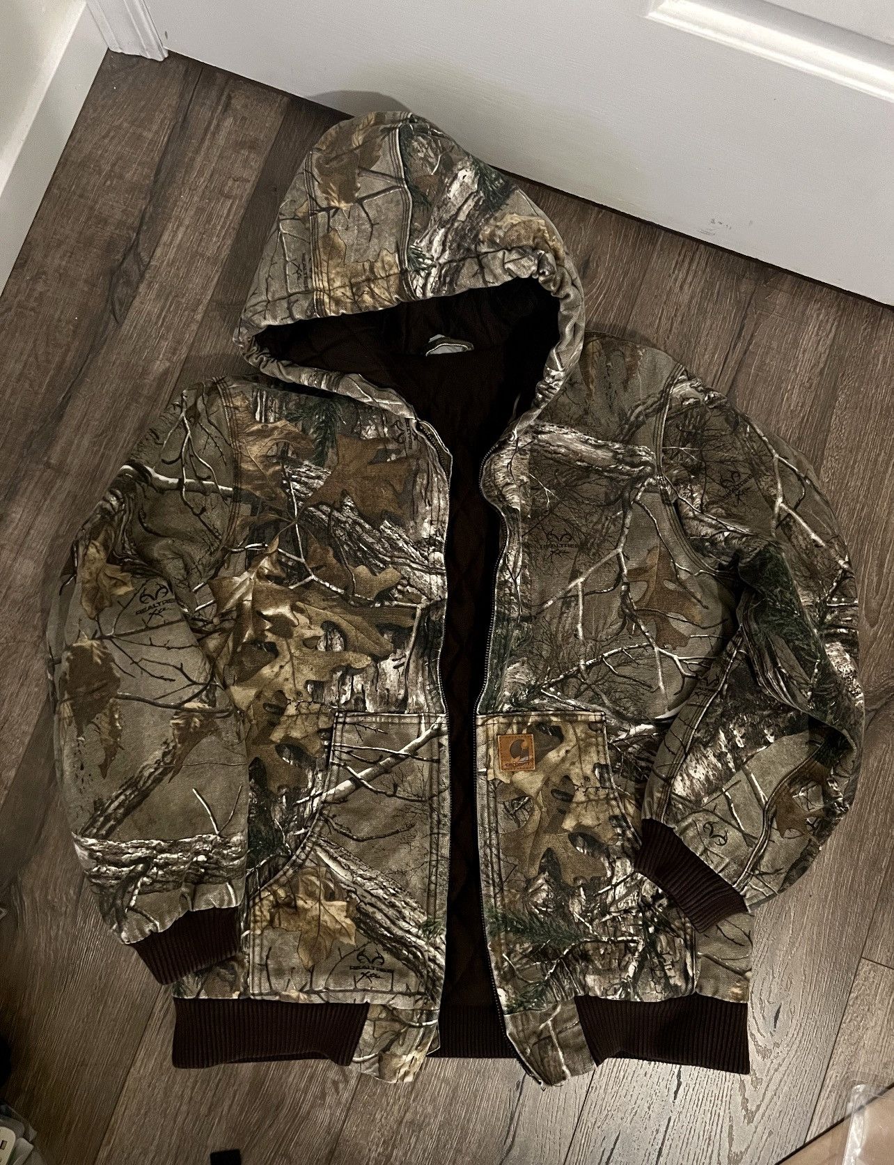 Image of Carhartt Quilted Hooded Bomber Jacket in Realtree, Men's (Size Small)