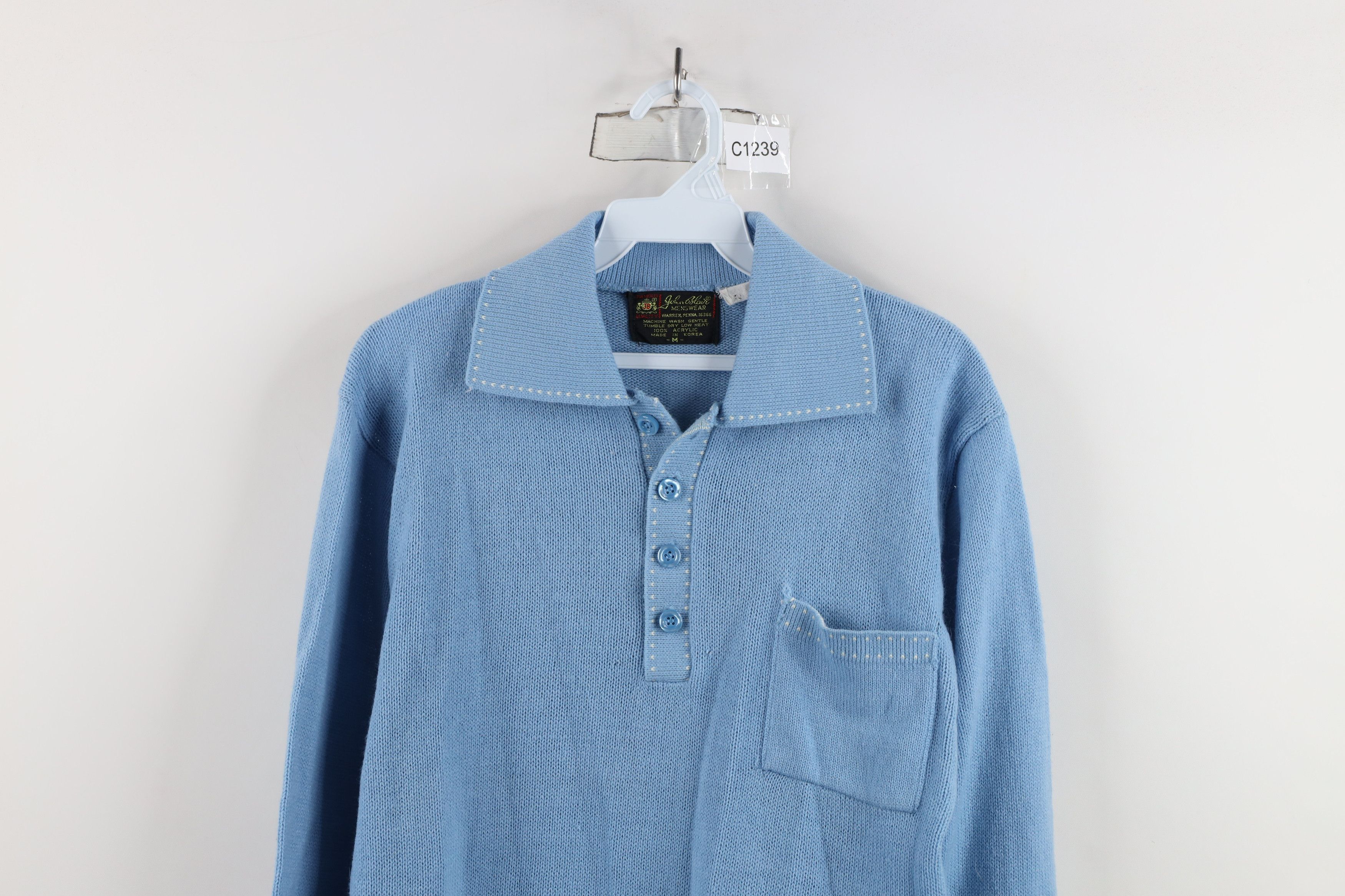 Vintage Vintage 70s Streetwear Knit Sweater Carolina Blue Acrylic Size US M / EU 48-50 / 2 - 2 Thumbnail