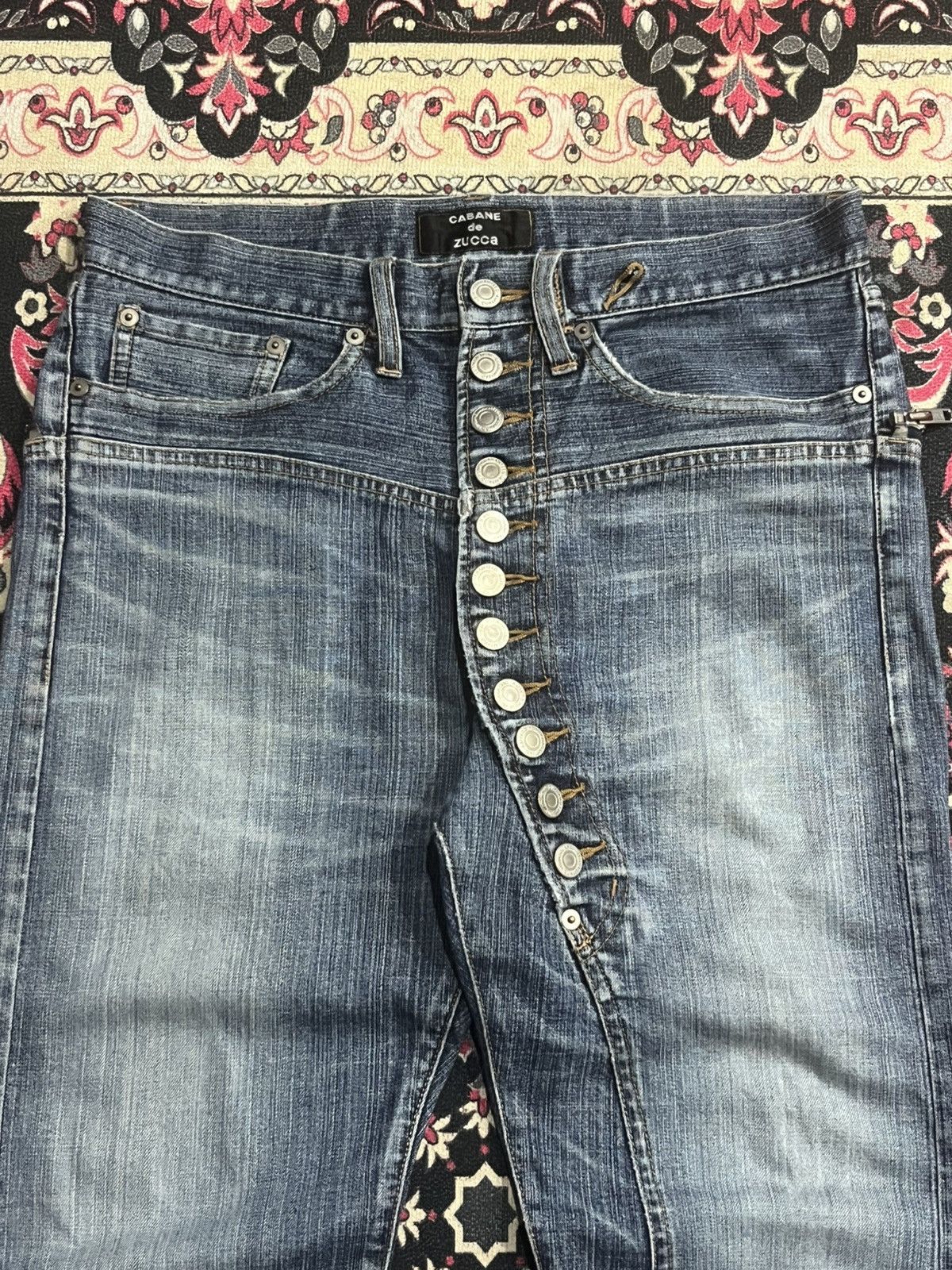 CABANE de ZUCCa Cabbane de Zucca Asymmetrical 11 Button Blue Washed Jeans Size US 30 / EU 46 - 4 Thumbnail