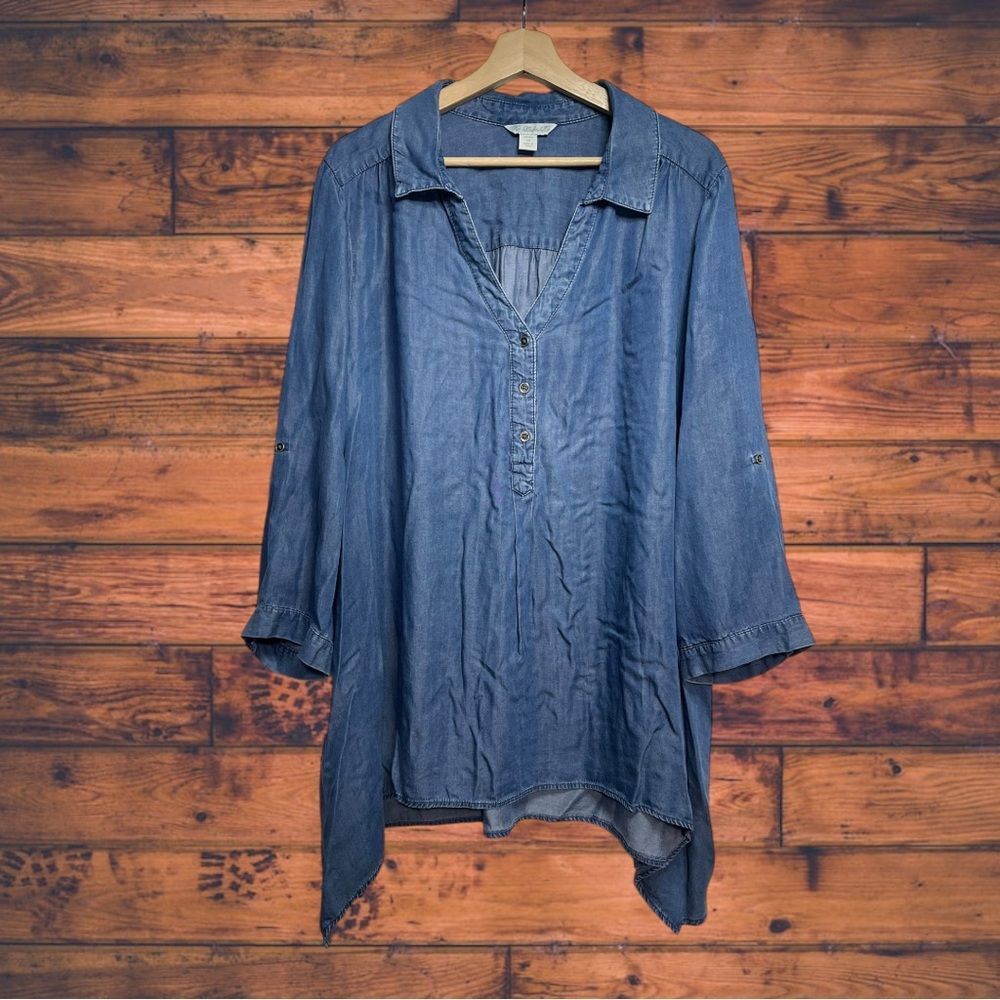 Other Khakis & Co. Denim Asymmetrical Long Sleeve Tunic 3X Size 4XL / US 24-26 - 1 Thumbnail