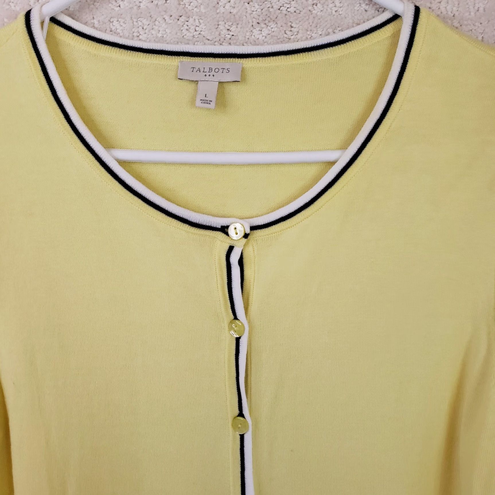 Talbots VINTAGE Talbots Women's L Yellow Cardigan Sweater 3/4 Sleeve Button Front Pima Cotton Size L / US 10 / IT 46 - 3 Thumbnail