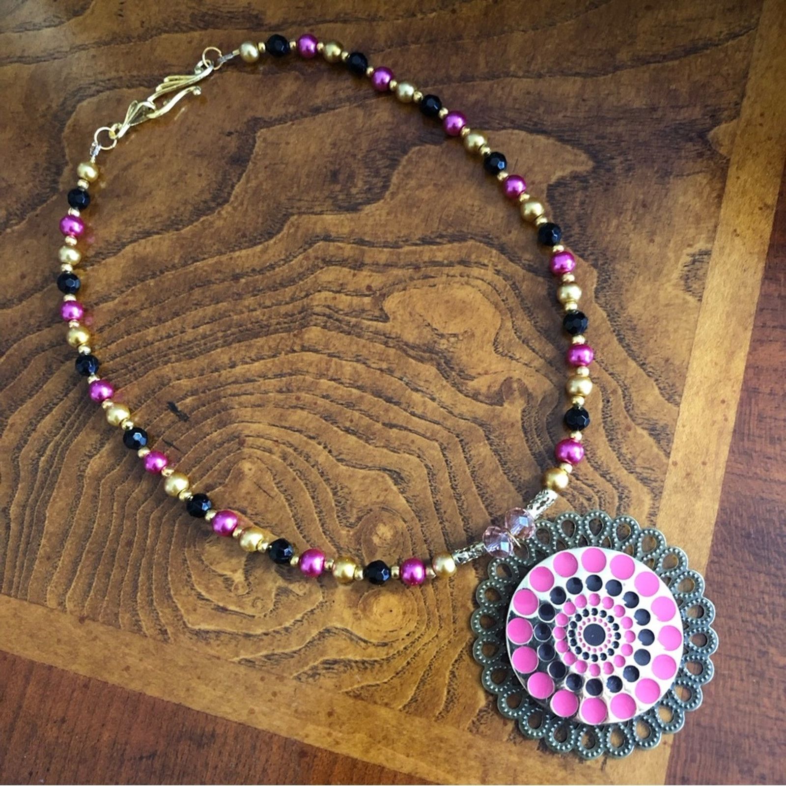 Handmade Handcrafted repurpose enamel medallion Pearl necklace Size ONE SIZE - 9 Thumbnail