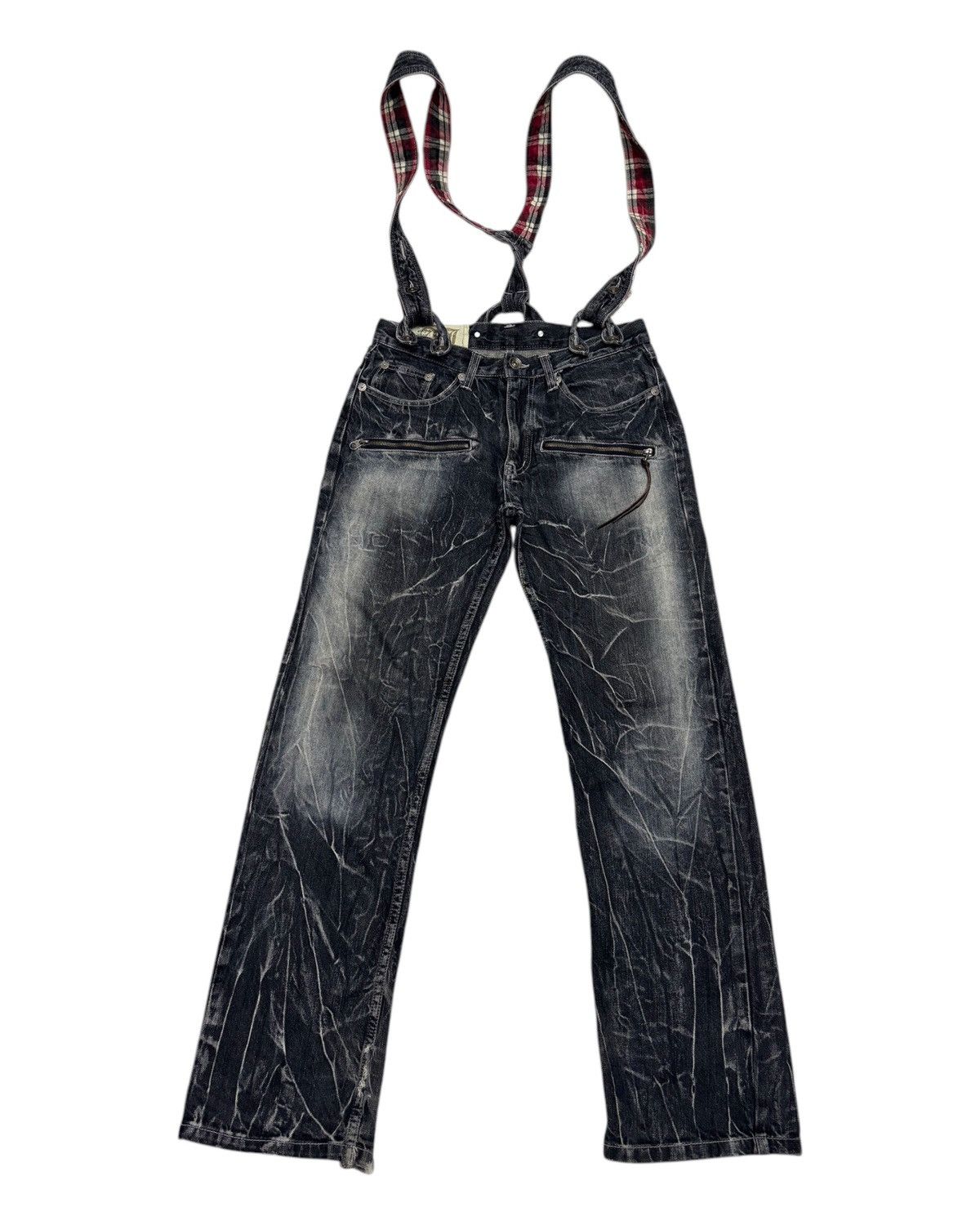Hysteric Glamour × Japanese Brand 🔥VINTAGE ANTFUI JEANS WHISKER DISTRESSED DENIM SUSPENDER Size US 33 - 1 Thumbnail