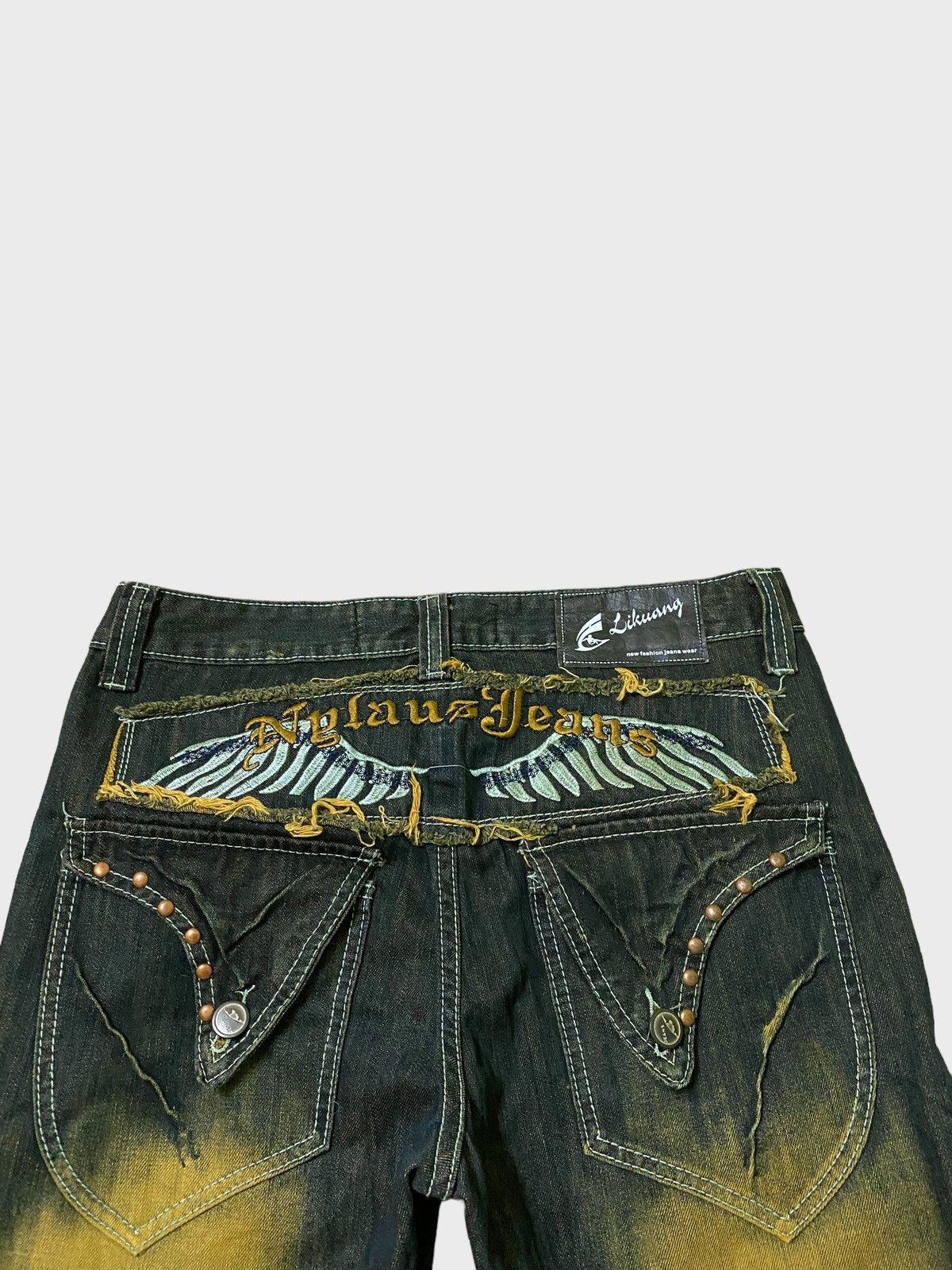 Japanese Brand NYLAUS JEANS Wing Back Patches Rare Design Denim Size US 32 / EU 48 - 10 Thumbnail