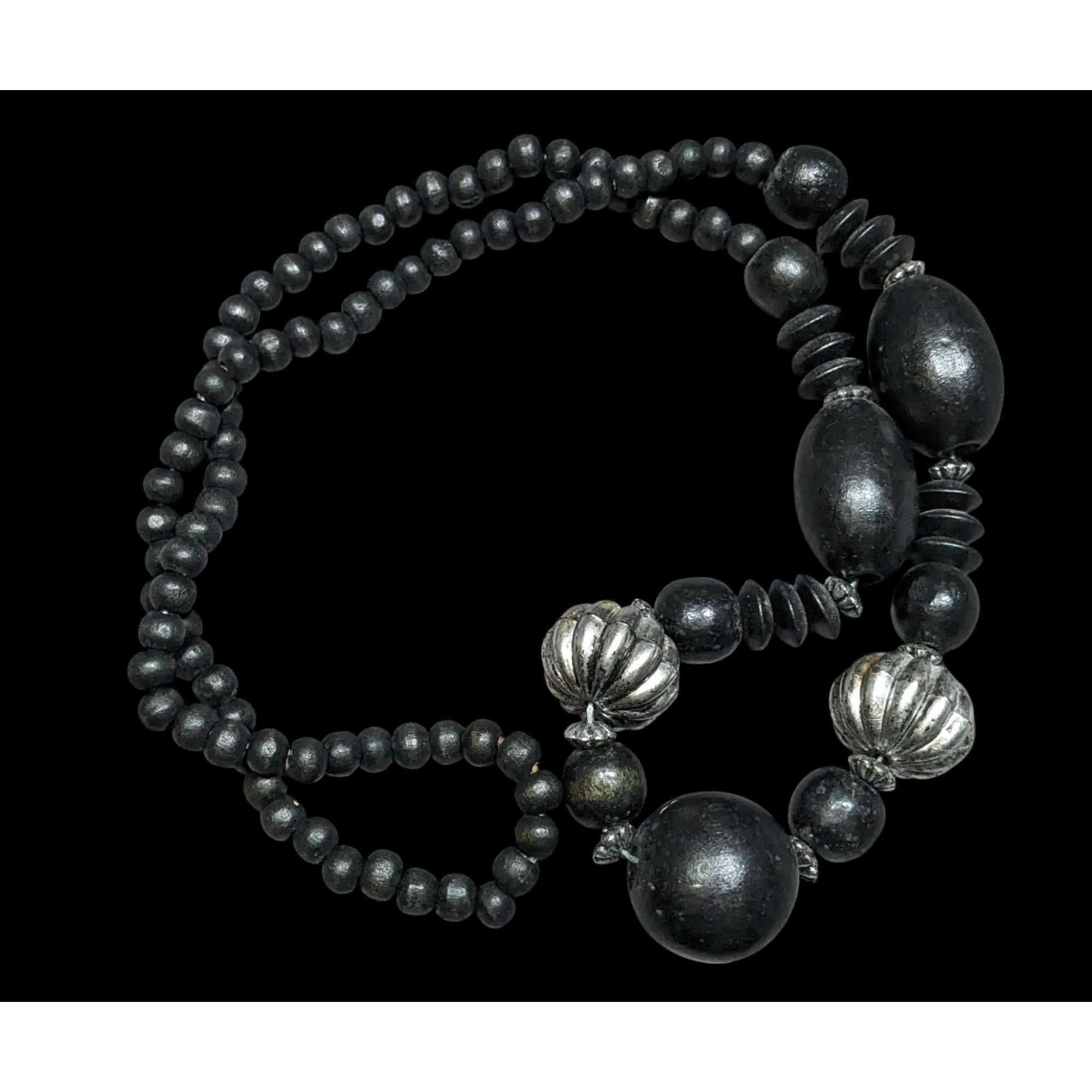 Other Vintage Black Wood Silver Accent Statement Artisan Necklace Size ONE SIZE - 1 Thumbnail