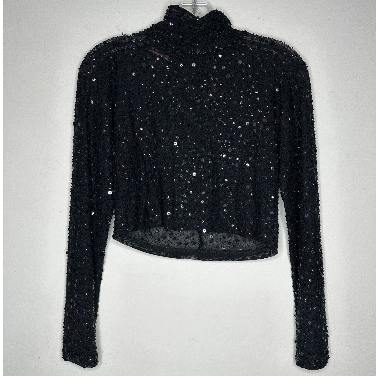 Other Dyspnea Sheer Black Sequin Mesh Long Sleeve Crop Top Small Size S / US 4 / IT 40 - 4 Thumbnail