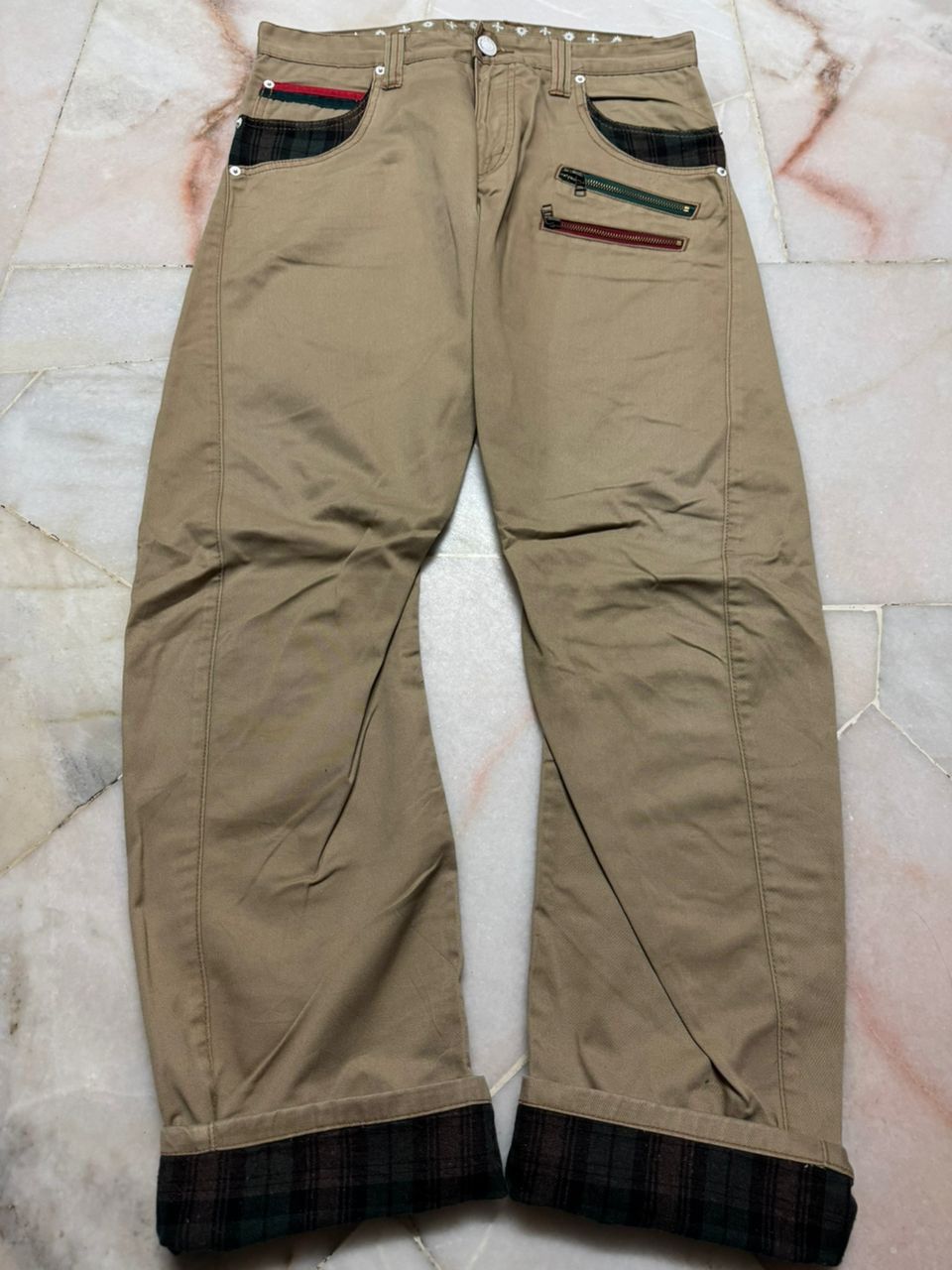 Tornado Mart 💥Insane💥Vintage Doublefocus Zipper Punk Jeans Beige Size US 31 - 9 Thumbnail