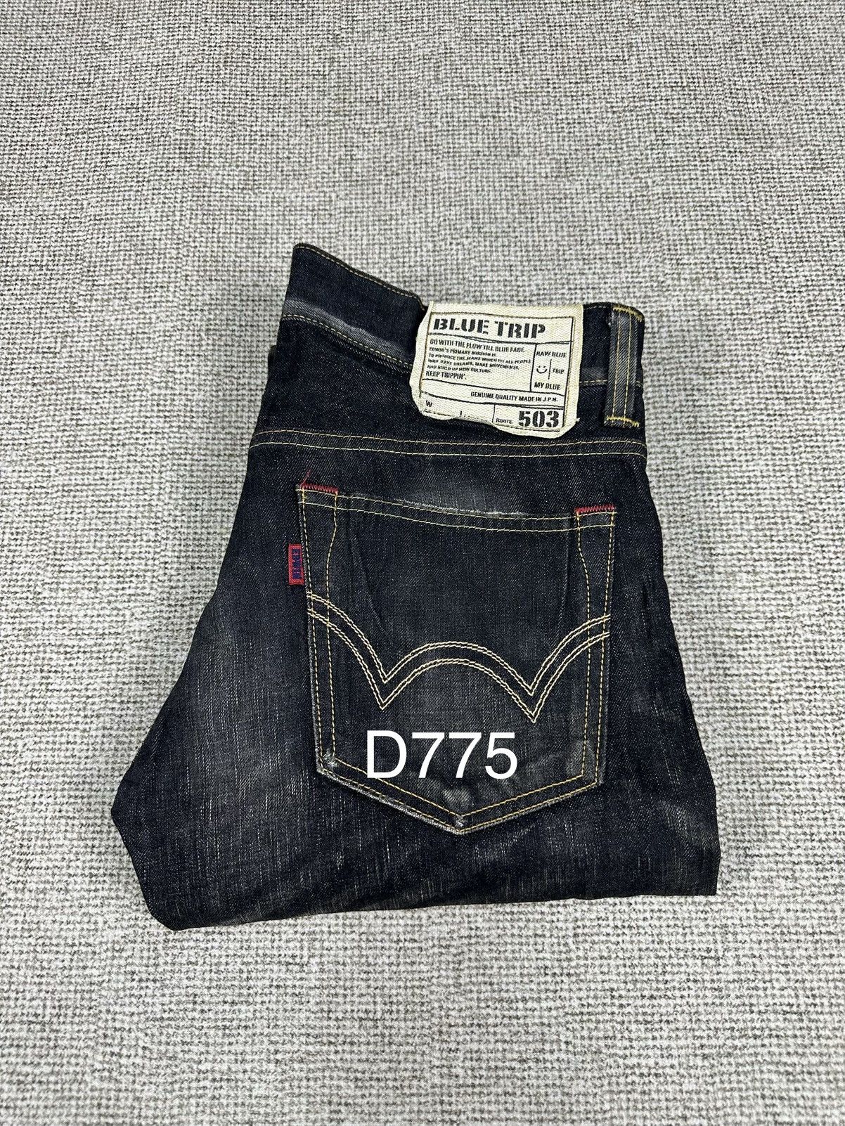 Edwin Vintage Edwin 503 Blue Trip Black Denim 33x34 D775 Size US 33 - 18 Thumbnail