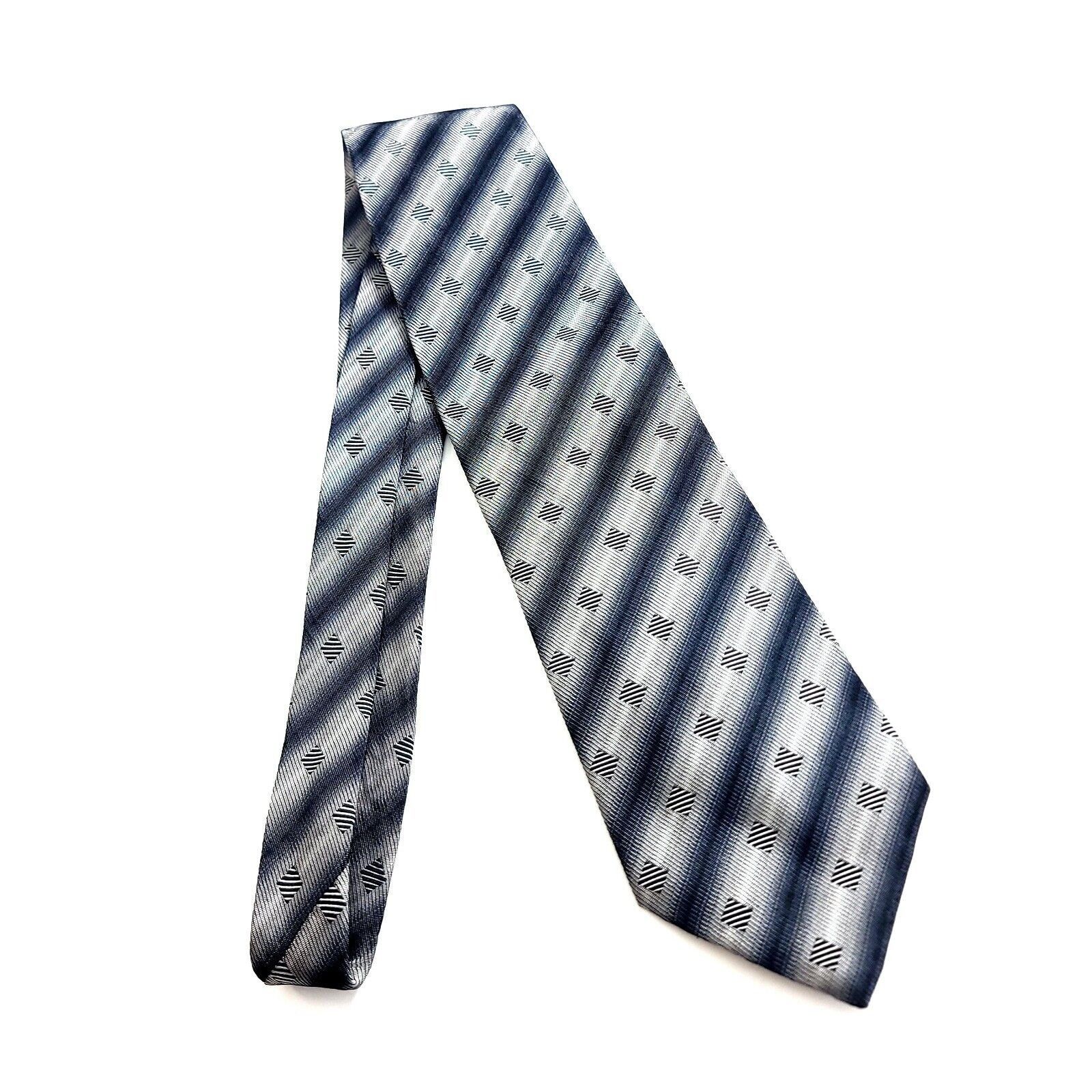 Designer Pavone Italy Gray Silver Woven Geometric Striped Wide Silk T Size ONE SIZE - 6 Thumbnail