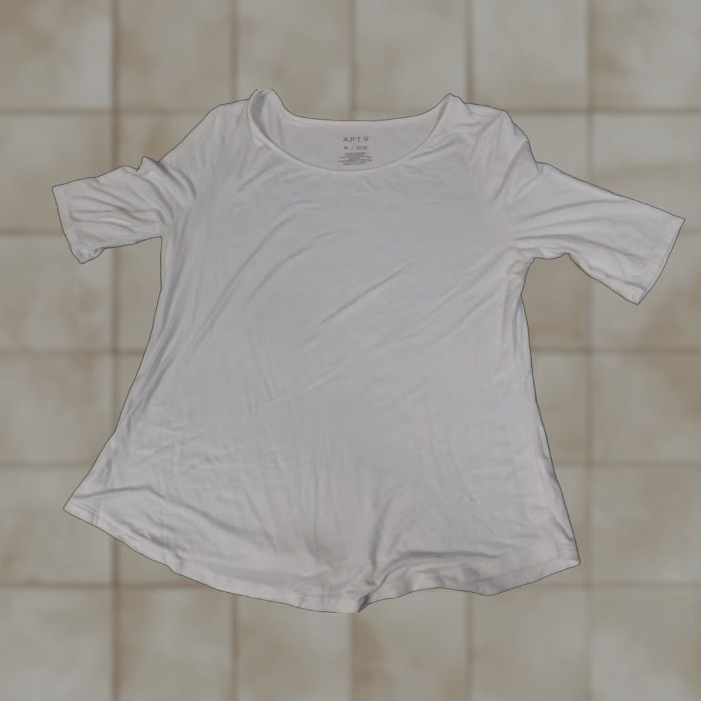 Apt. 9 Apt 9 Blouse Petites White Cap Sleeve Crew Neck Pullover Stretch 3/4 Sleeve Casual Women Boyfriend? Size L / US 10 / IT 46 - 1 Thumbnail