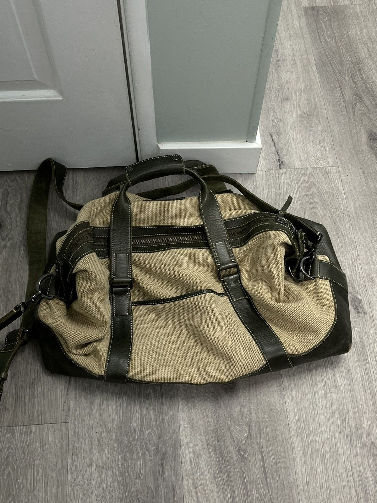 John Varvatos Leather and canvas duffel bag. Size ONE SIZE - 8 Thumbnail