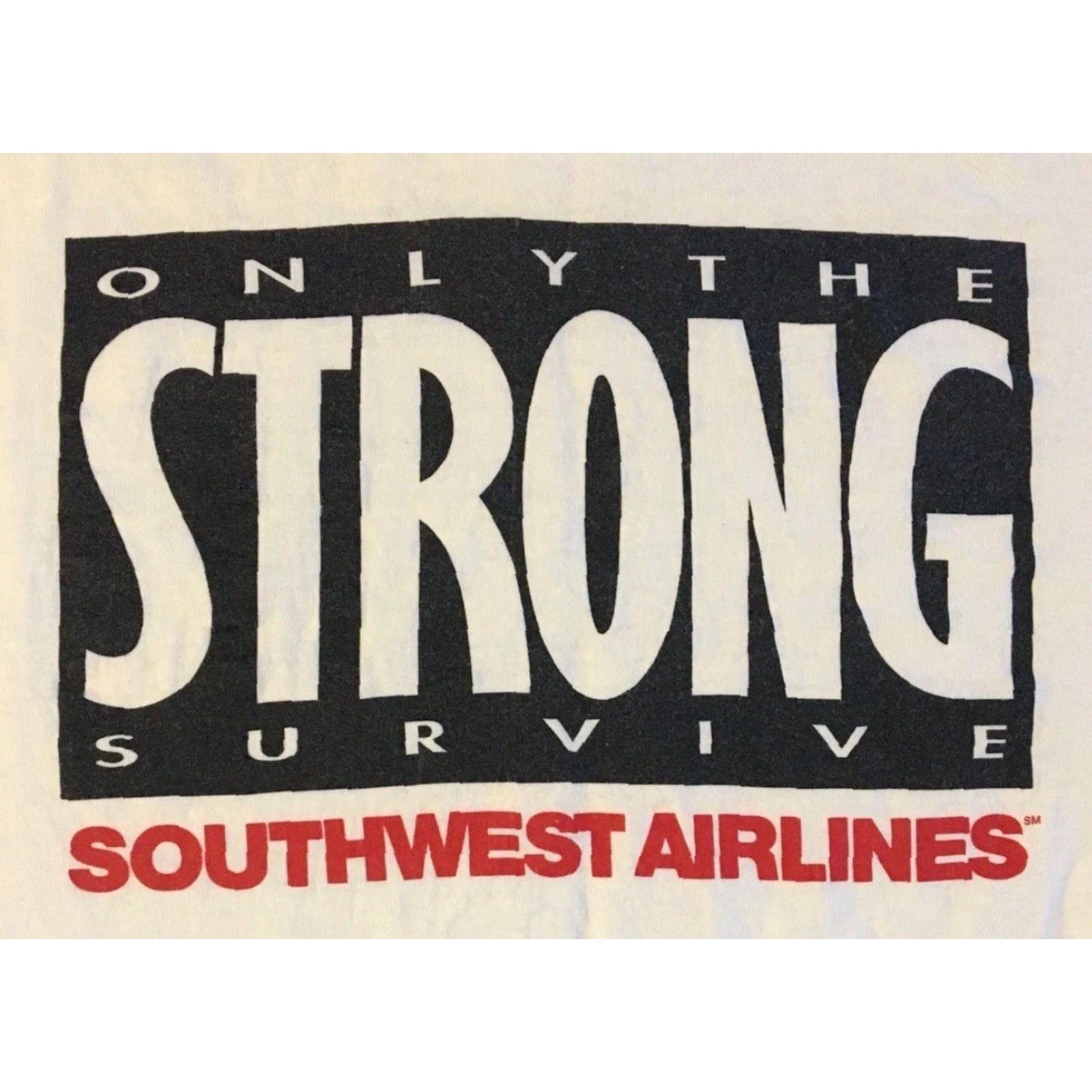 Vintage VINTAGE Southwest Airlines Only The Strong Survive Faded Shirt XL White Graphic Tee Mens 90s JuMbo Size US XL / EU 56 / 4 - 3 Thumbnail