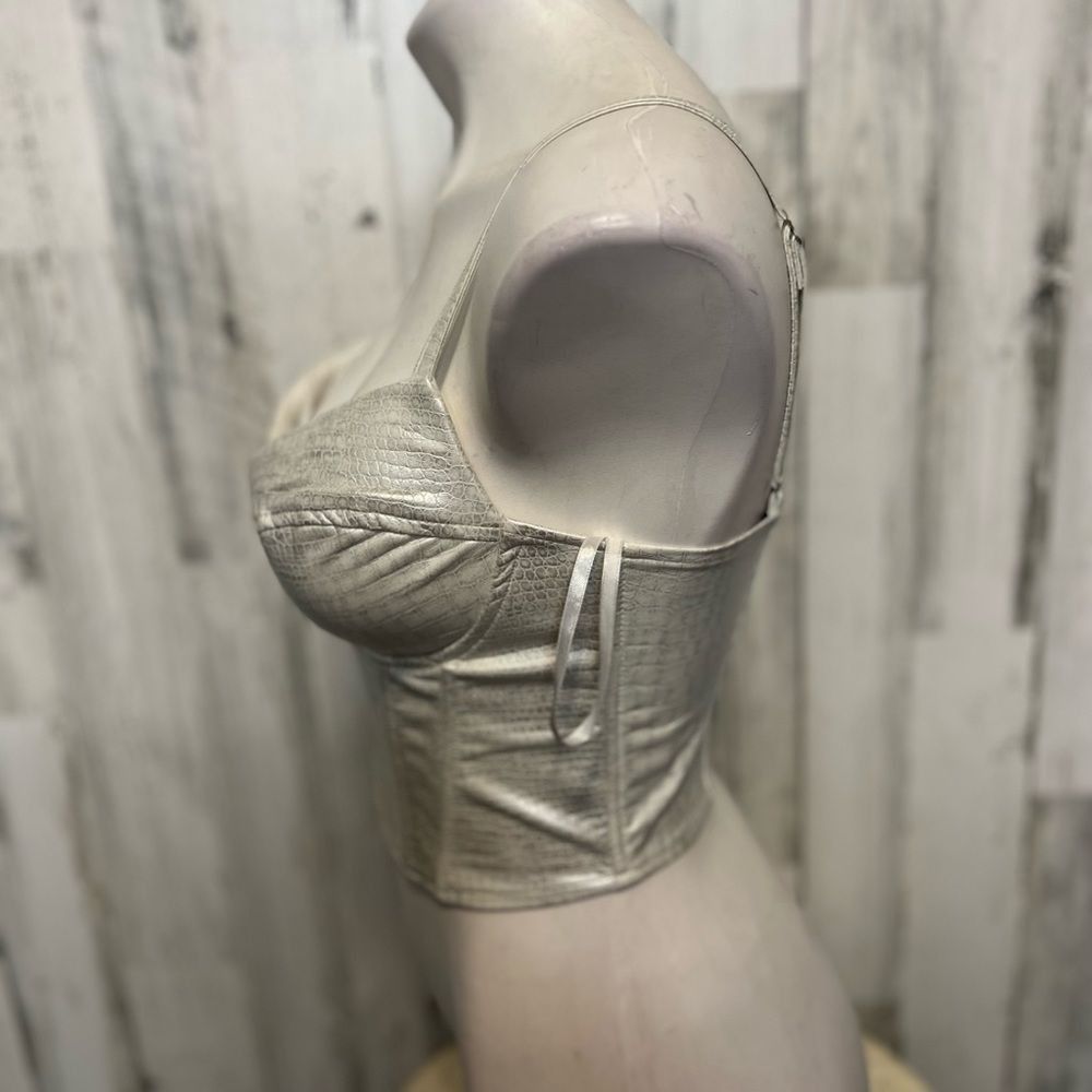 Other Ivy Rose Silver Faux Croc Corset Top – Bustier Crop Tank, Ad Size S / US 4 / IT 40 - 5 Thumbnail