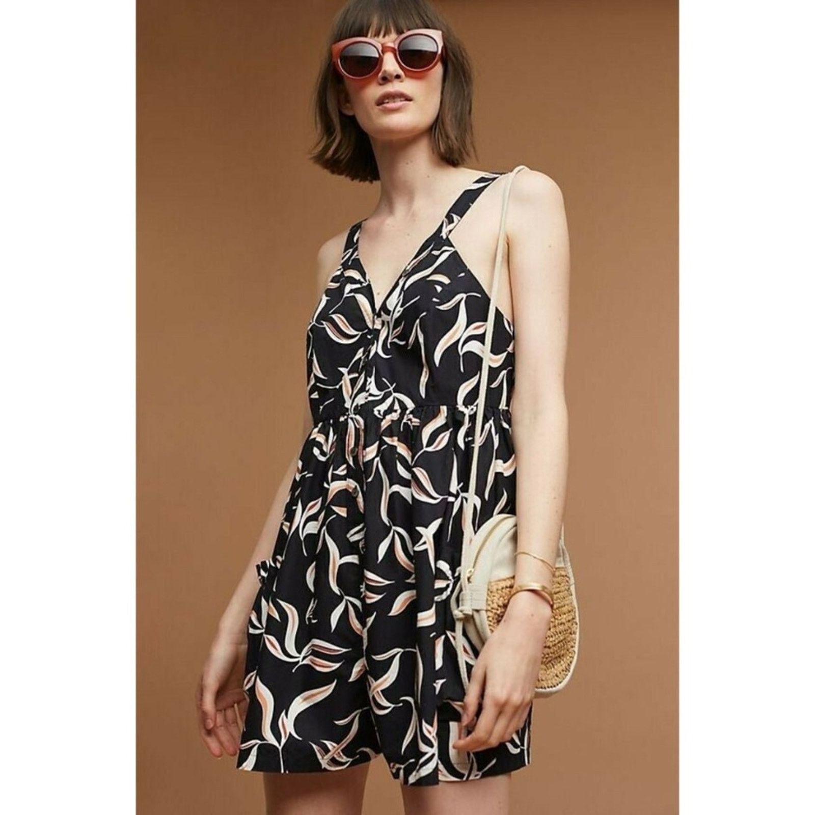 Anthropologie New Hei Hei Palma Leaf Print Romper $118 Size Small Black Size 28" / US 6 / IT 42 - 1 Thumbnail