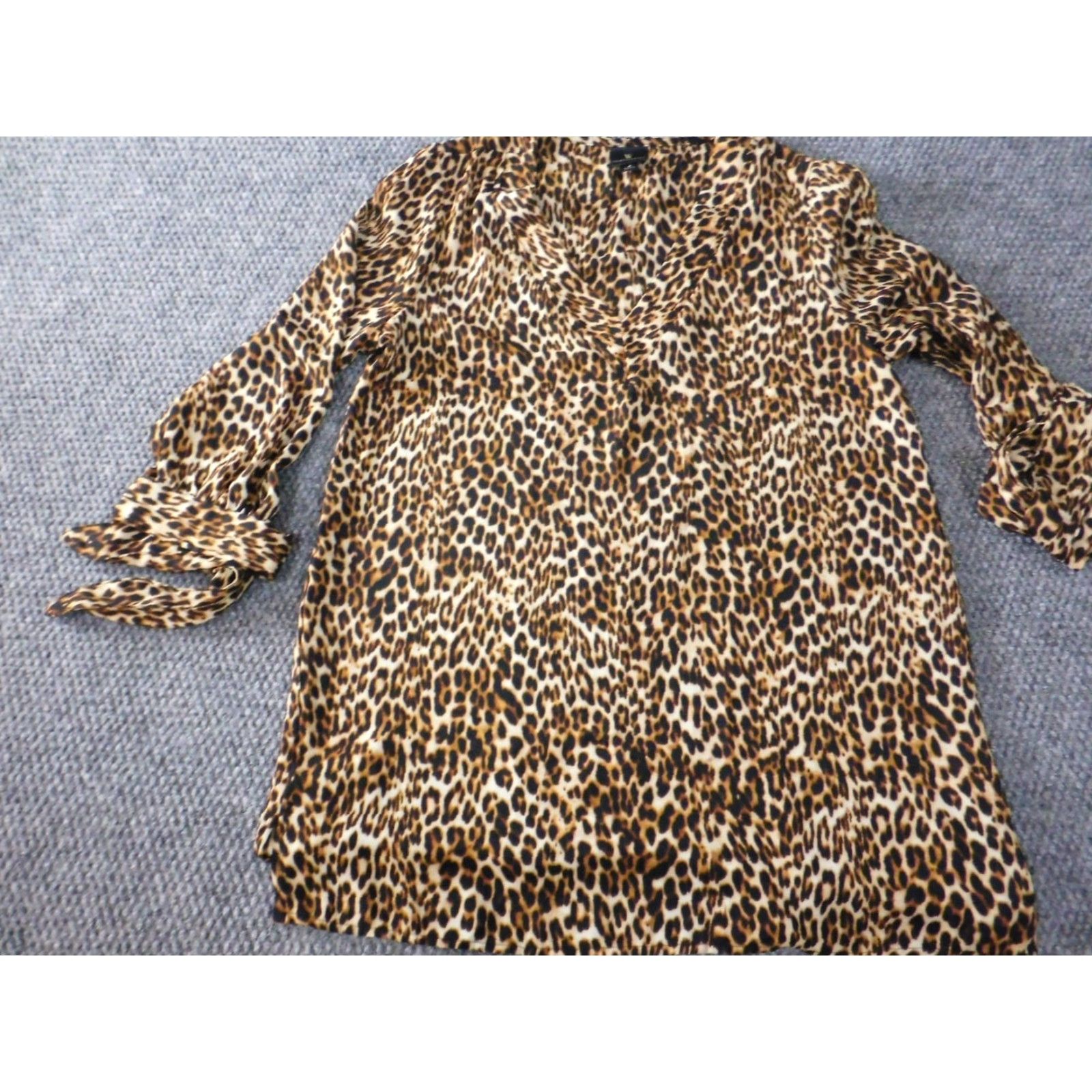 Worthington Worthington Womens Blouse S Brown Animal Print Pullover Top 3/4 Sleeve Casual Button Collared Polyester Rayon Regular Ladies Mens? Size S / US 4 / IT 40 - 3 Thumbnail