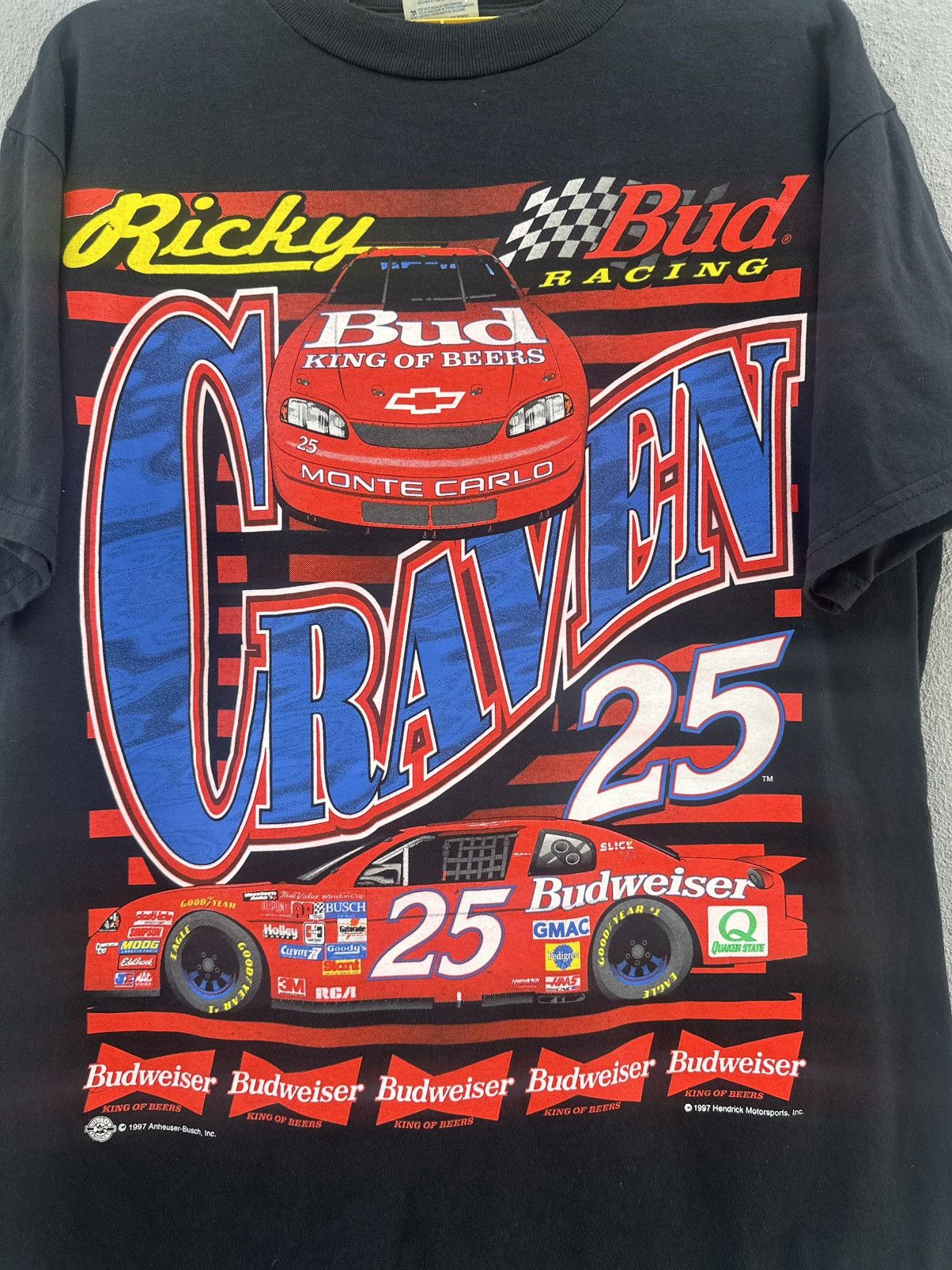 NASCAR Vintage 90s Ricky Graven Bud Racing Backhit Faded Tee Size US L / EU 52-54 / 3 - 3 Thumbnail