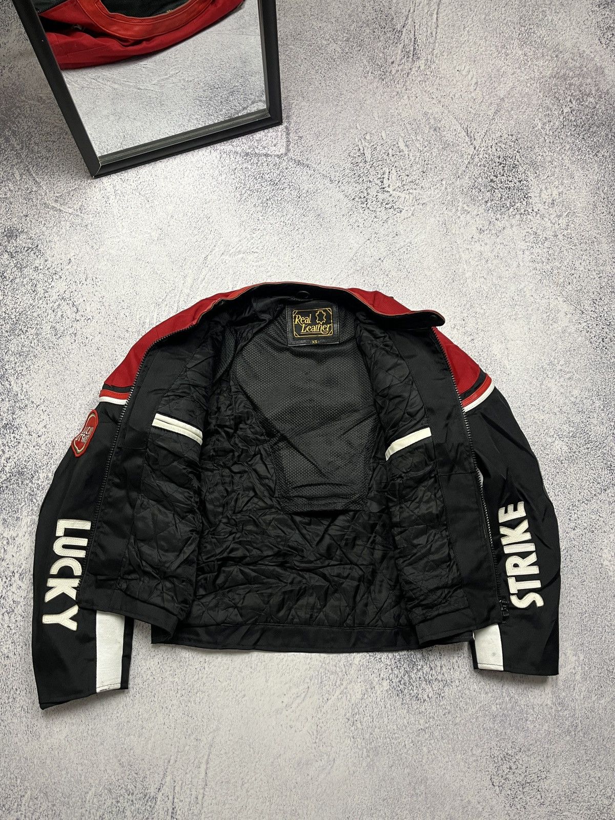 Vintage Crazy Lucky Strike Leather Elements Racing Jacket Moto Rare🔥 Size XS / US 0-2 / IT 36-38 - 11 Thumbnail