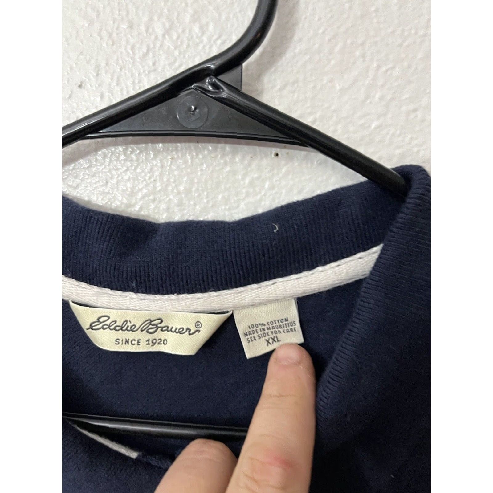 Eddie Bauer VTG Eddie Bauer Polo Shirt Mens 2XL Navy Blue Striped Knit 100% Cotton 90s Rugby Style Mens Size US XXL / EU 58 / 5 - 2 Thumbnail