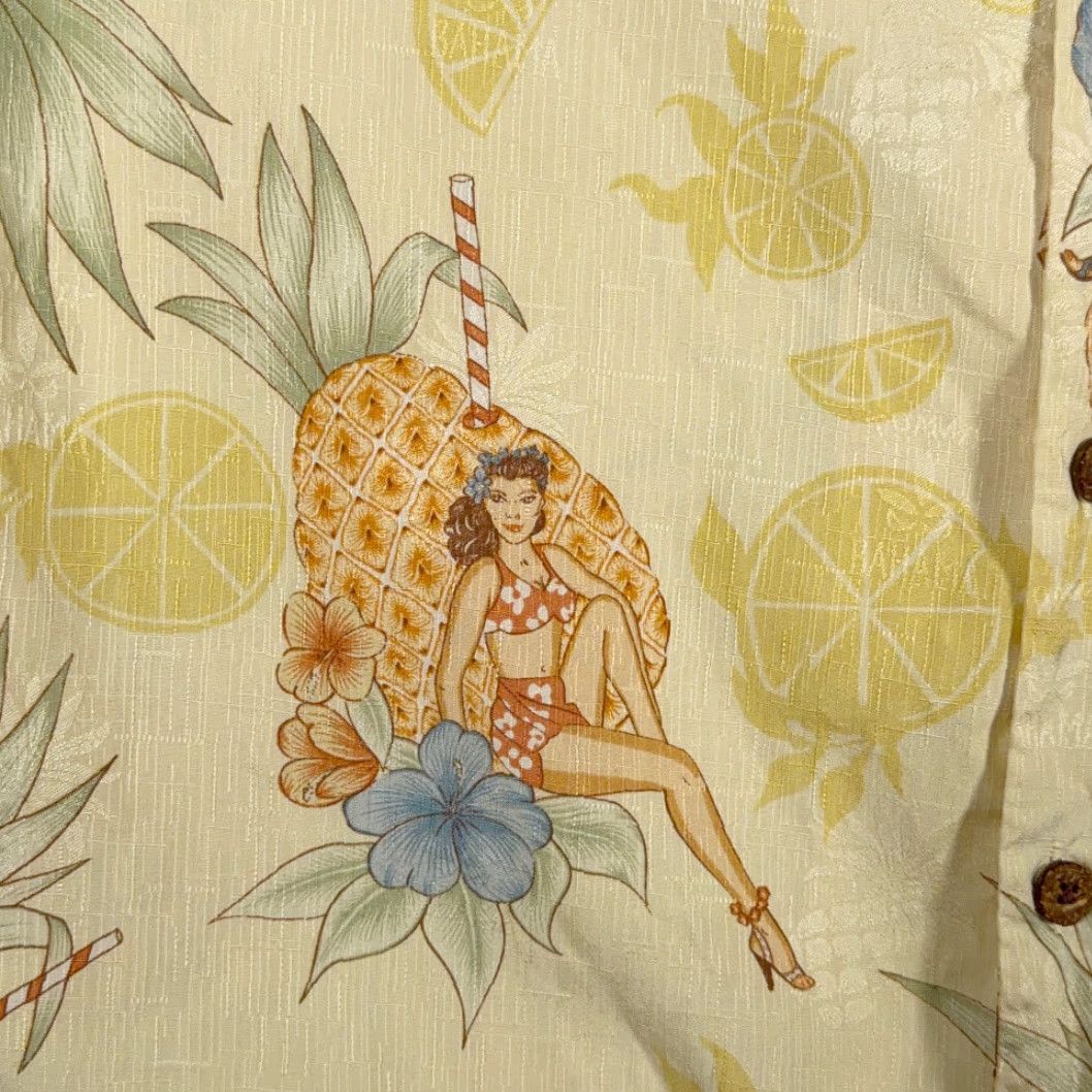 Tommy Bahama VINTAGE Tommy Bahama Hawaiian Shirt Mens Regular MEDIUM Yellow Silk Pinup Girl Camp Y2K Size US M / EU 48-50 / 2 - 6 Thumbnail