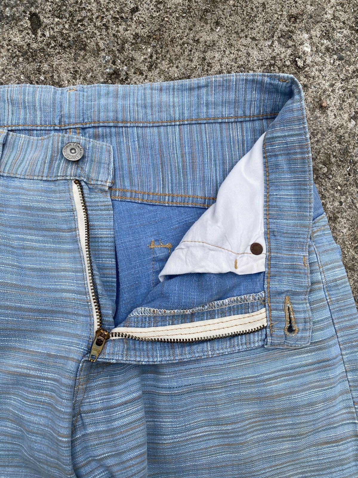 Edwin × Japanese Brand × Tornado Mart 1990s - Edwin Green Selvadge Woven Pinstripes Denim Size US 31 - 19 Thumbnail
