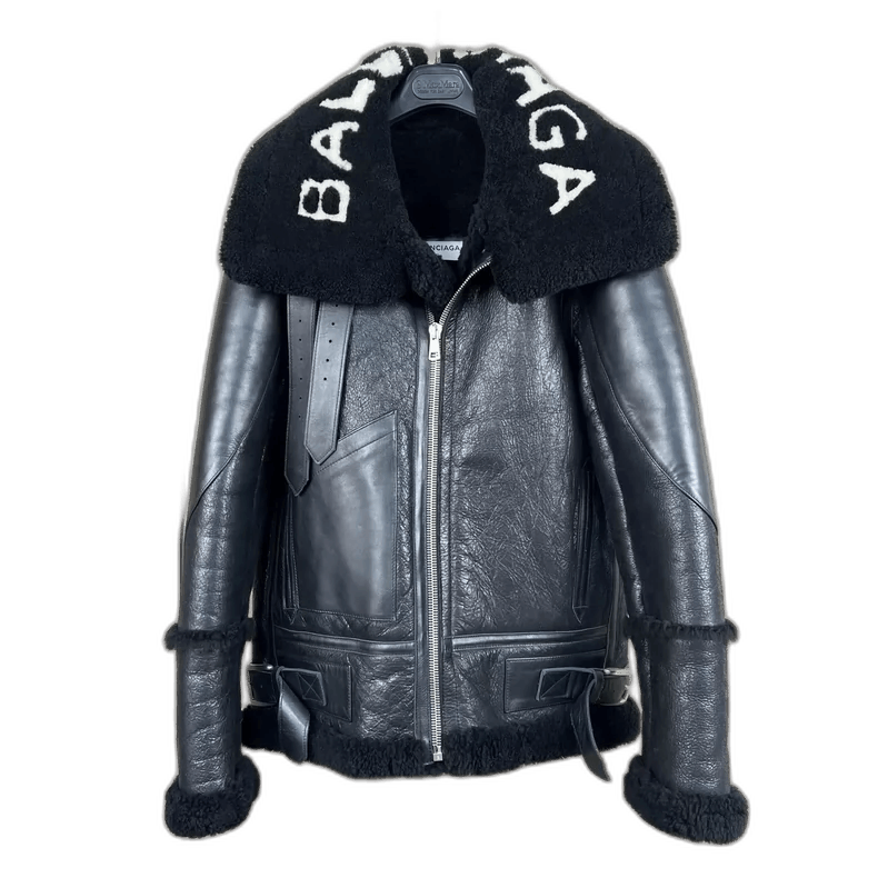 Balenciaga Lettered Shearling Leather Jacket