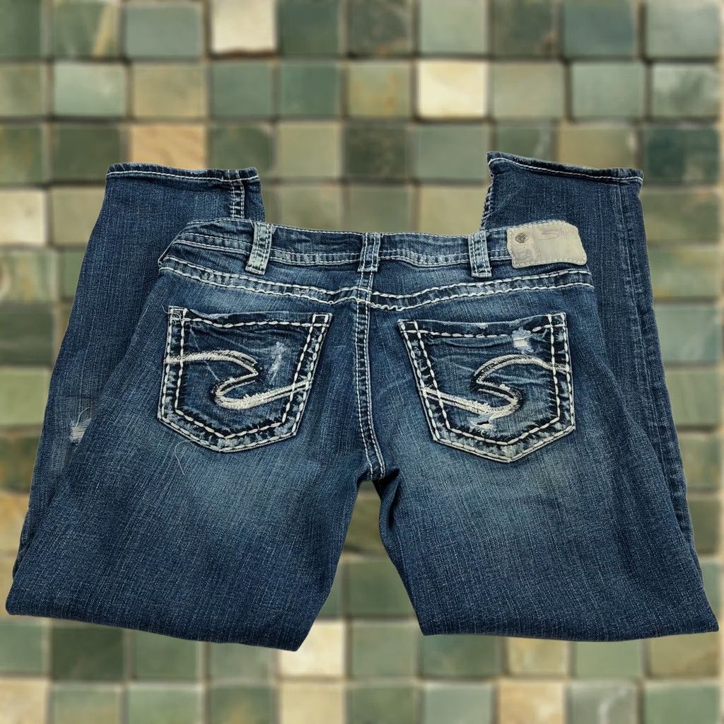 Silver Jeans Co. VINTAGE Silver Aiko Mid Straight 30 Jeans Womens Blue - 32W 26.5L Adult Womens Jeans Regular Rise Mid Slimming Cotton Denim solid 90s, 2000s? Size 24" / US 00 / IT 34 - 1 Thumbnail