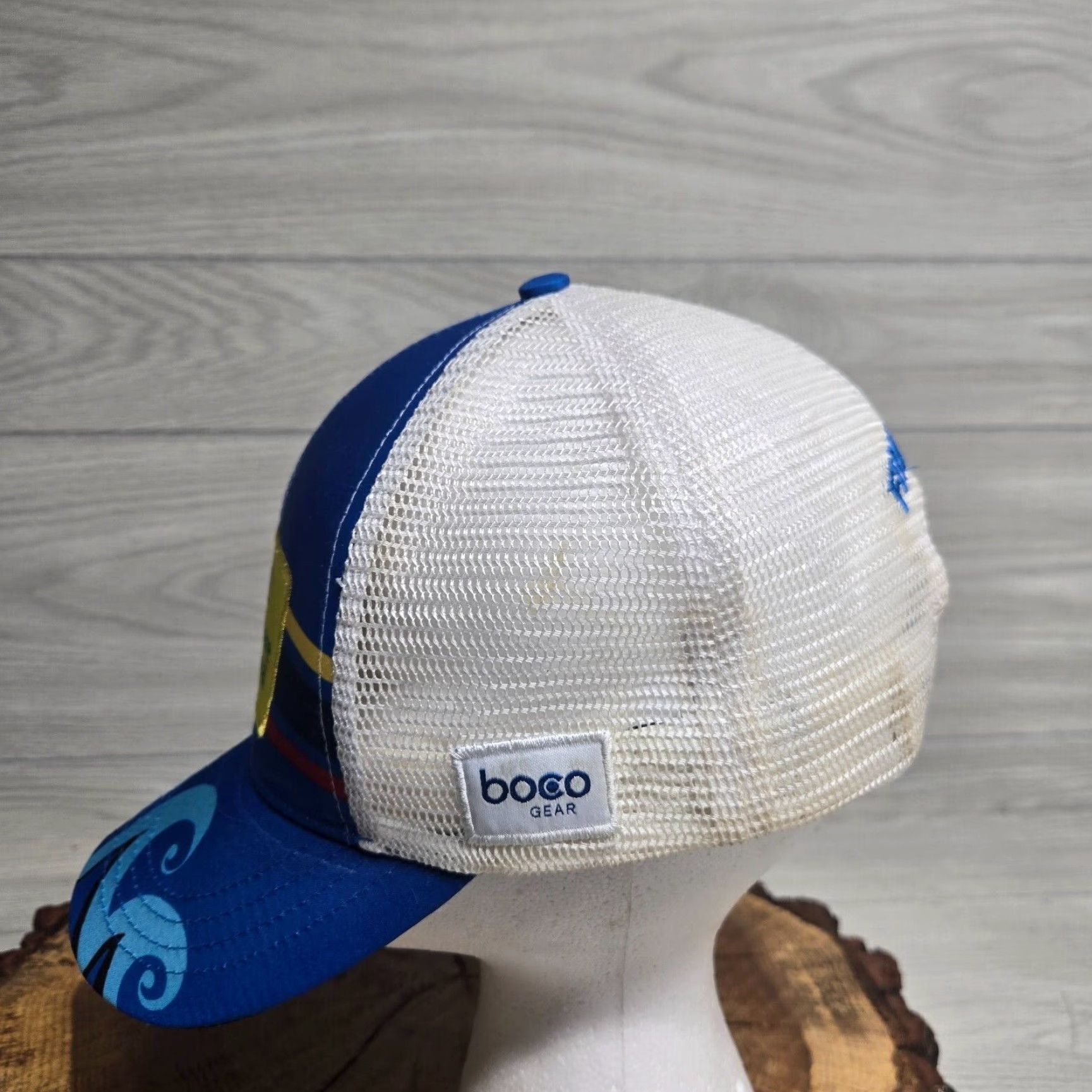 Vintage BOCO Gear Hat Adjustable Blue White Snapback Trucker Cap Running Festival Coastal Delaware Size ONE SIZE - 4 Thumbnail