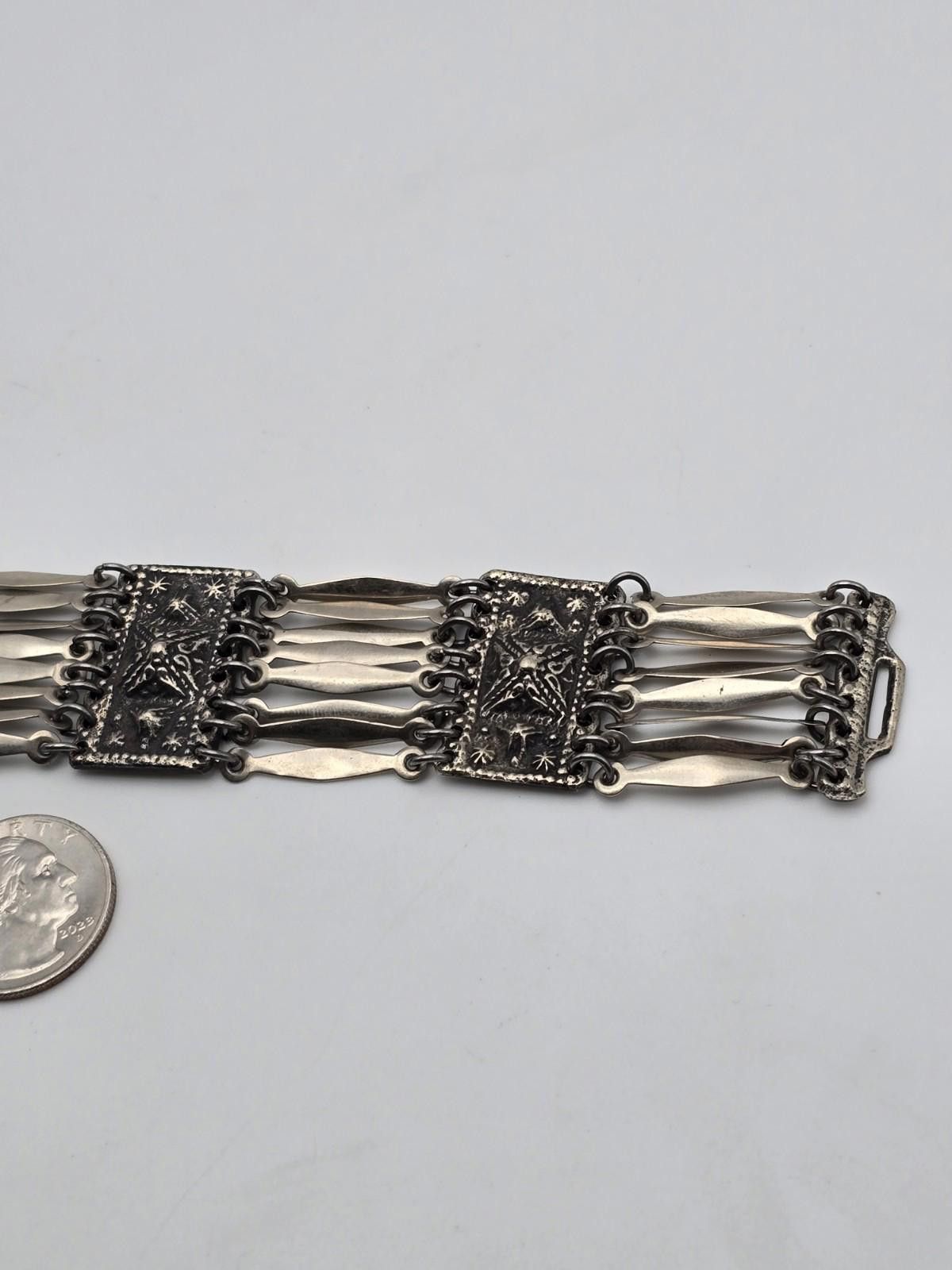 Other Vintage Taxco Sterling Aztec 4 Panel Feather Link Bracelet Size ONE SIZE - 4 Thumbnail