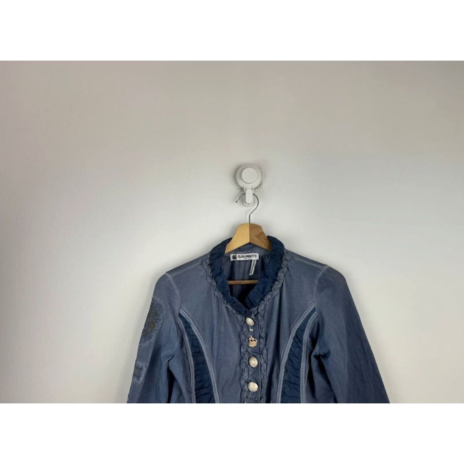 Vintage Elisa Cavaletti Blazer Jacket Women M Blue Silk Blend Mid-Length Solid Button Jacket Regular Fit Size M / US 6-8 / IT 42-44 - 3 Thumbnail