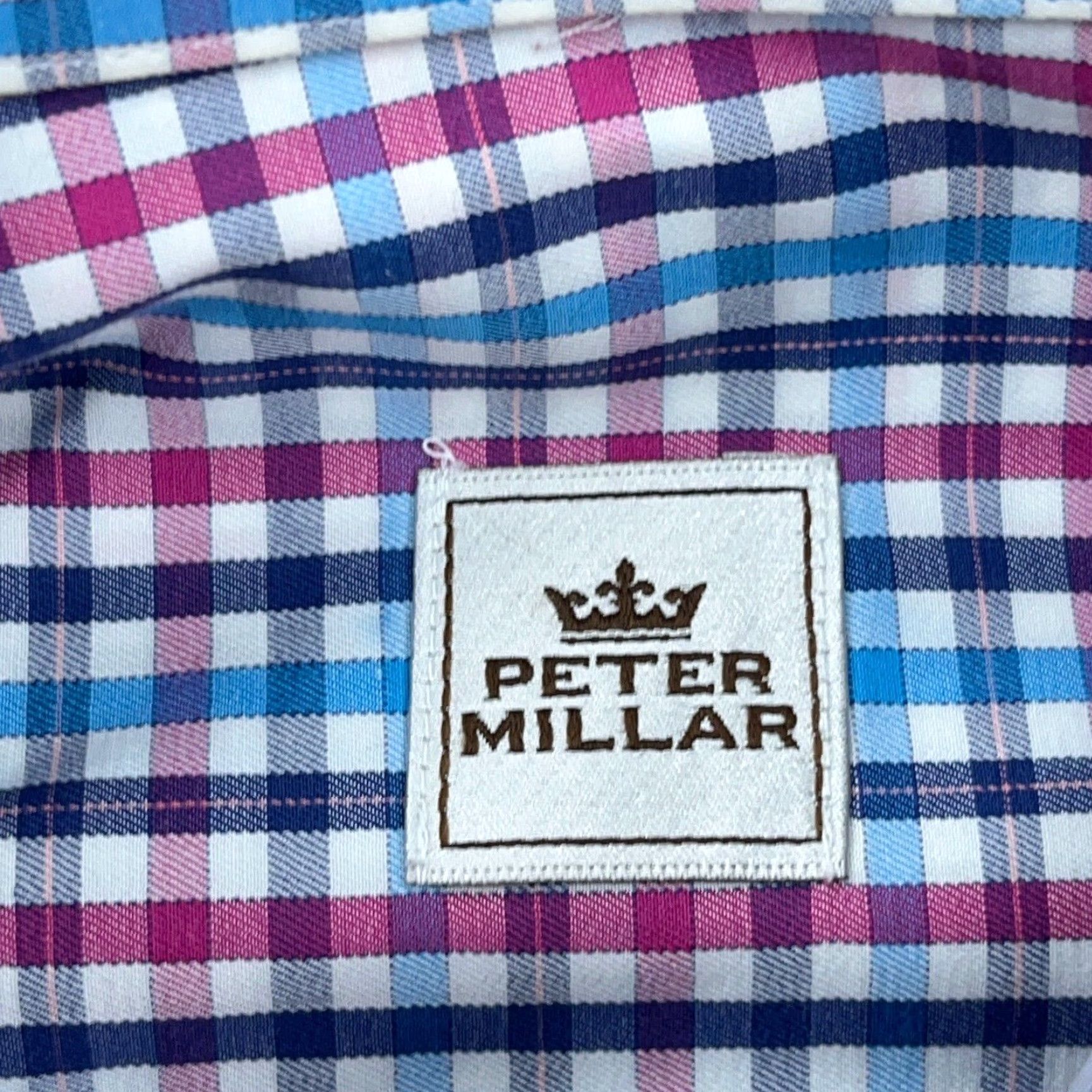 Peter Millar Peter Millar Shirt Men Medium Pink BlueButton Up Tattersall Plaid Dress Poplin Size 40R - 7 Thumbnail