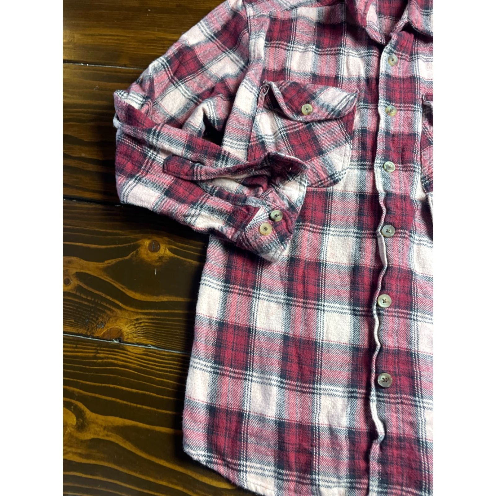 Pinko Canyon Shirt, Men's Size Large, Plaid, Button Up, Long Sleeve, Cotton Polyester, Black Pink Maroon, Heavy Worn, Regular Fit, Men Size US L / EU 52-54 / 3 - 3 Thumbnail