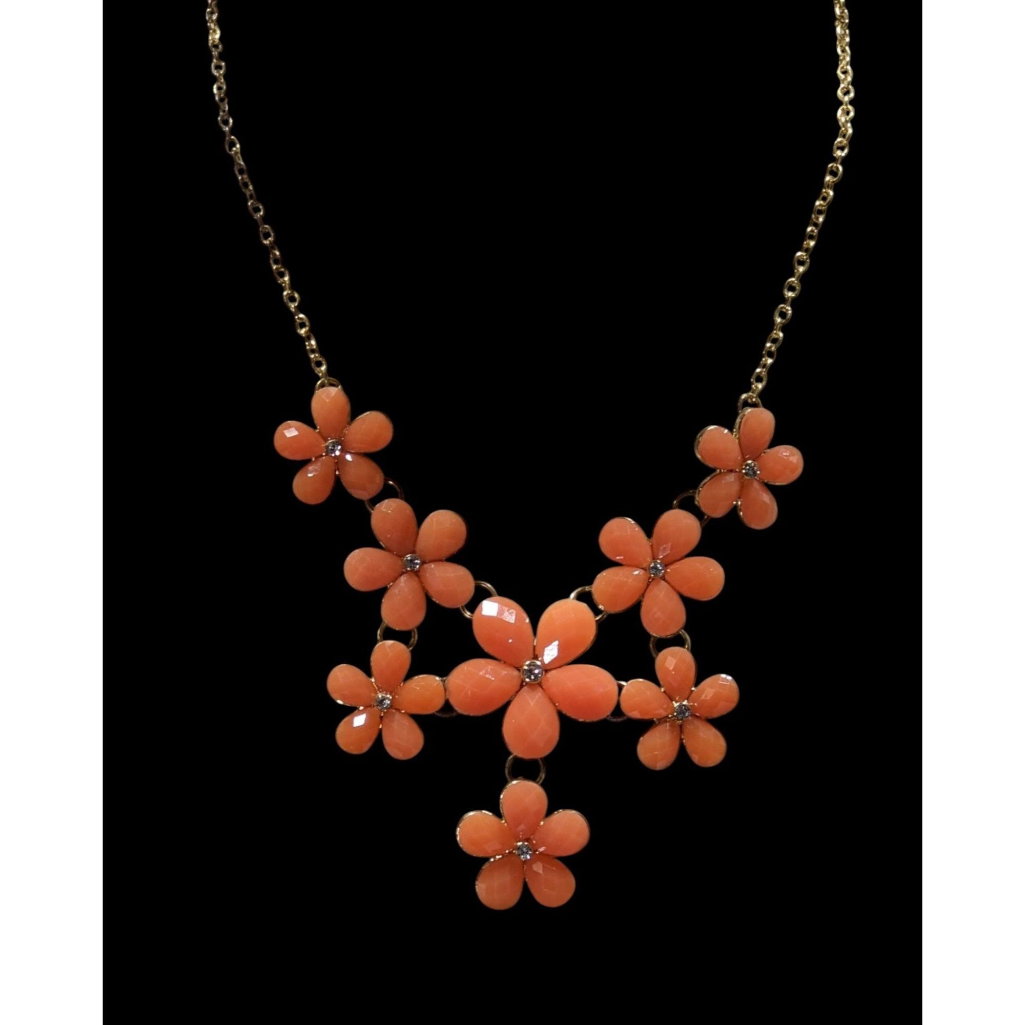Other Retro Orange Floral Statement Necklace With Gold-Tone Chain Size ONE SIZE - 5 Thumbnail
