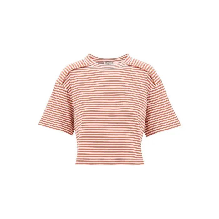 image of Brunello Cucinelli O1S22I1N0424 Striped Boxy T-Shirt In Orange, Women's (Size XS)