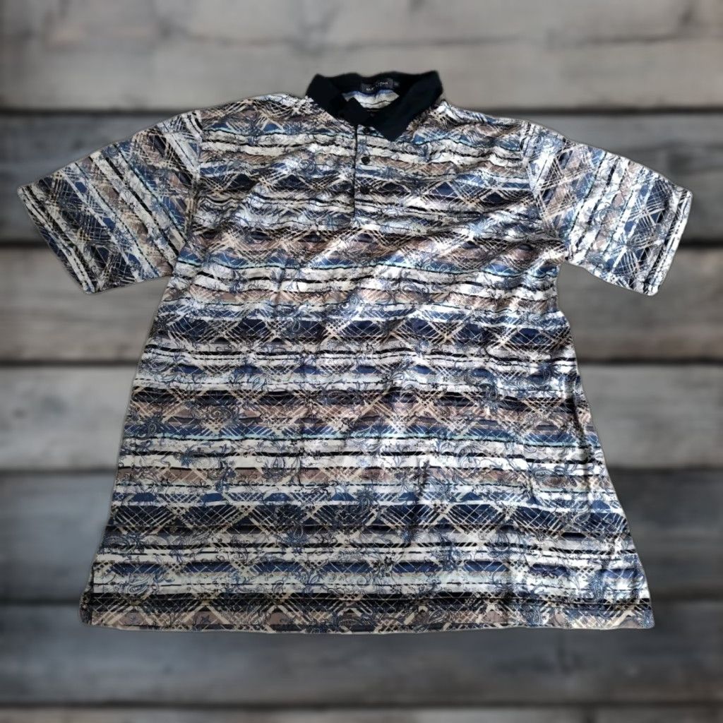 BUGATCHI Bugatchi Uomo Polo Shirt Mens XXL Blue Beige Paisley Short Sleeve Golf Club Size US XXL / EU 58 / 5 - 1 Thumbnail