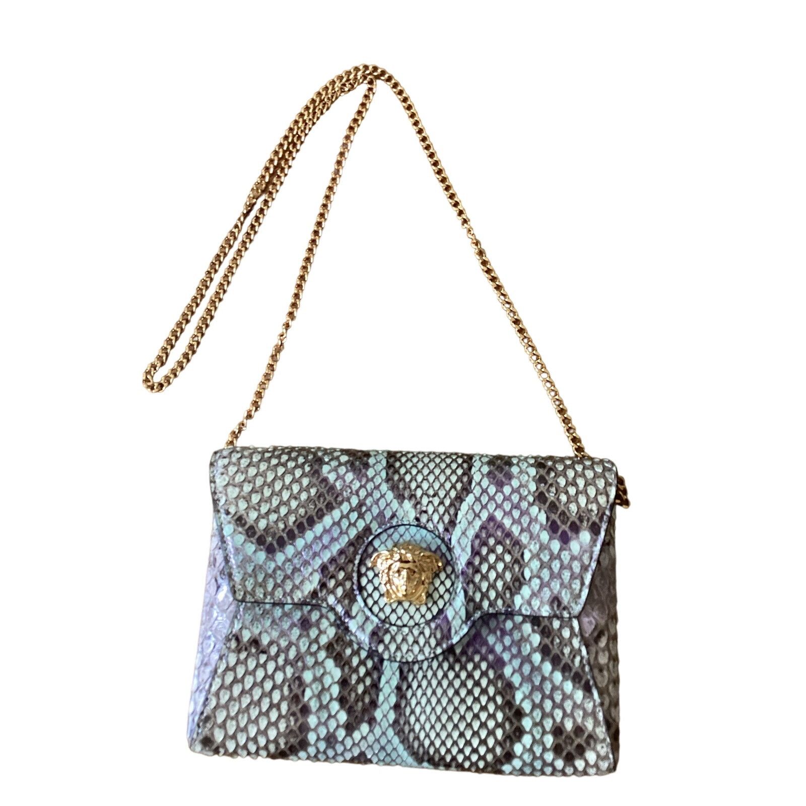 Versace VERSACE La Medusa Python Envelope Clutch Bag Gold Chain Grey Size ONE SIZE - 9 Thumbnail