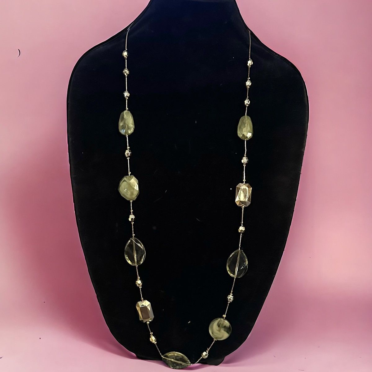 Other Long gold tone stationed green stone and gold bead necklace Size ONE SIZE - 1 Thumbnail