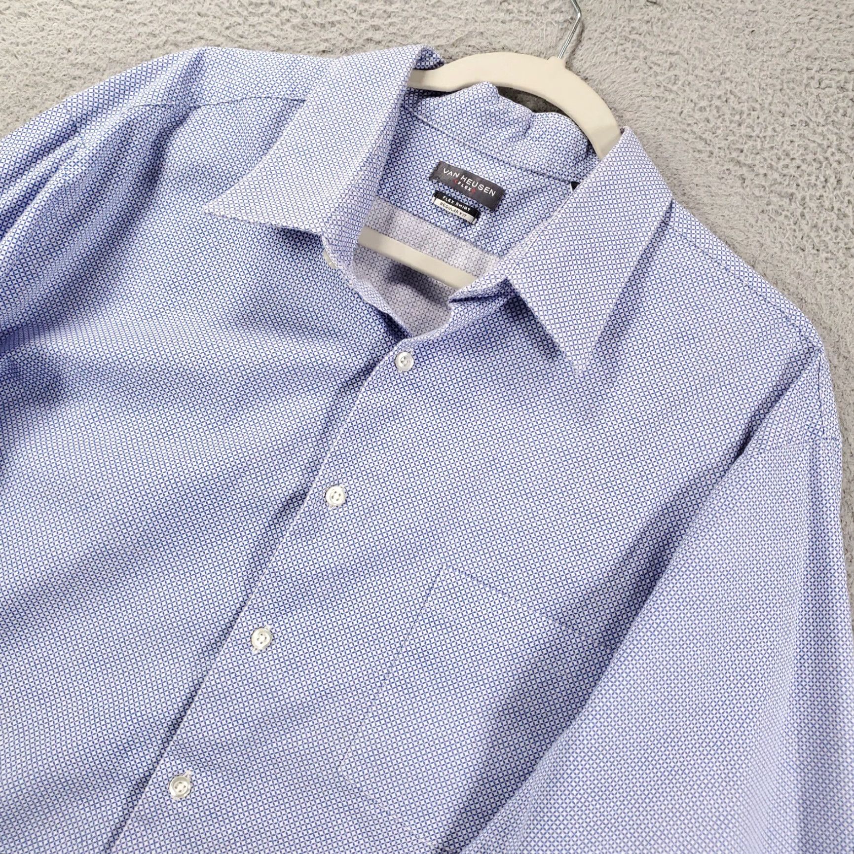 Van Heusen Van Huesen Flex Shirt Men 18 Button-Up Geometric Diamonds Blue Regular Size US XXL / EU 58 / 5 - 2 Thumbnail